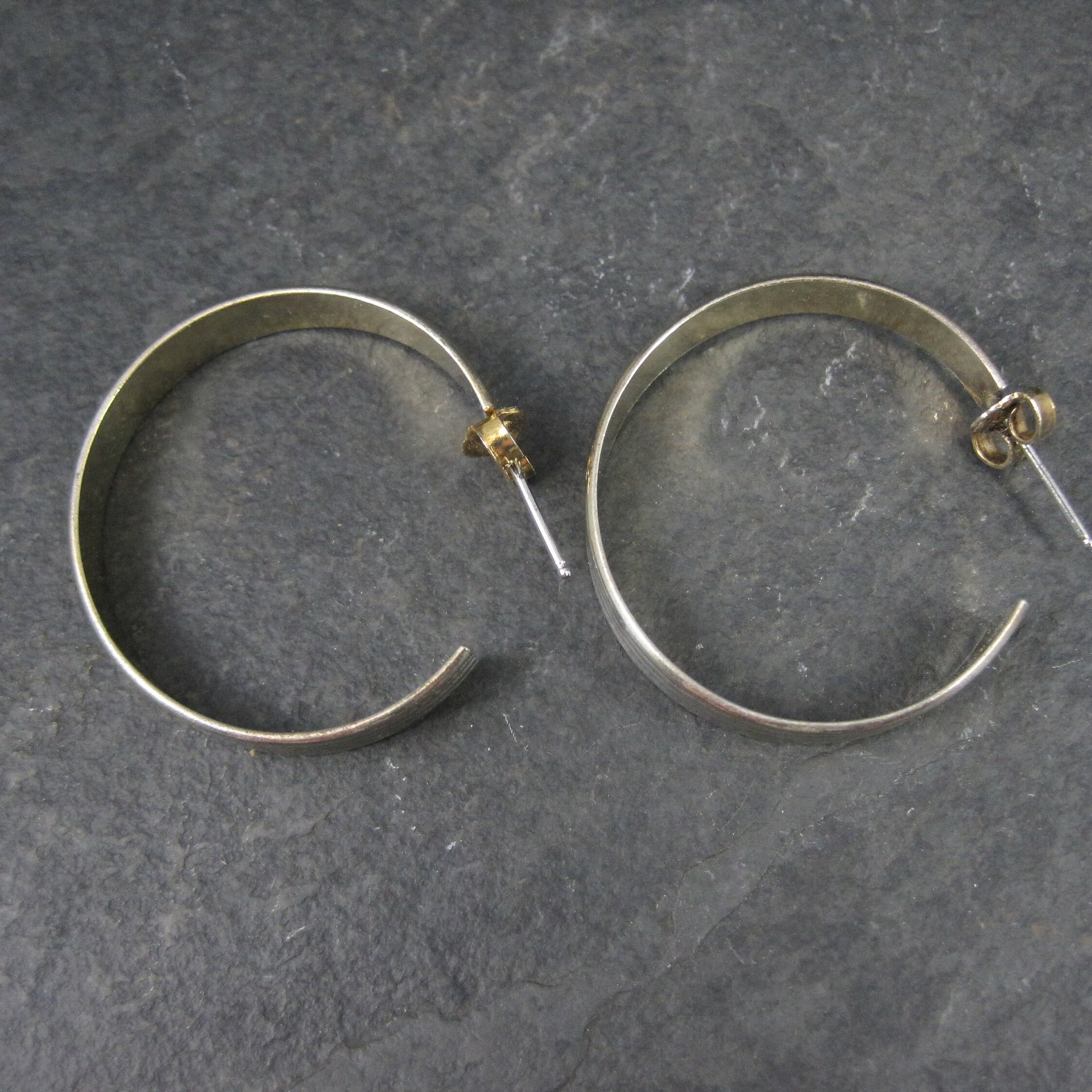 Italian Vermeil Sterling Hoop Earrings 1.25" Vintage Estate