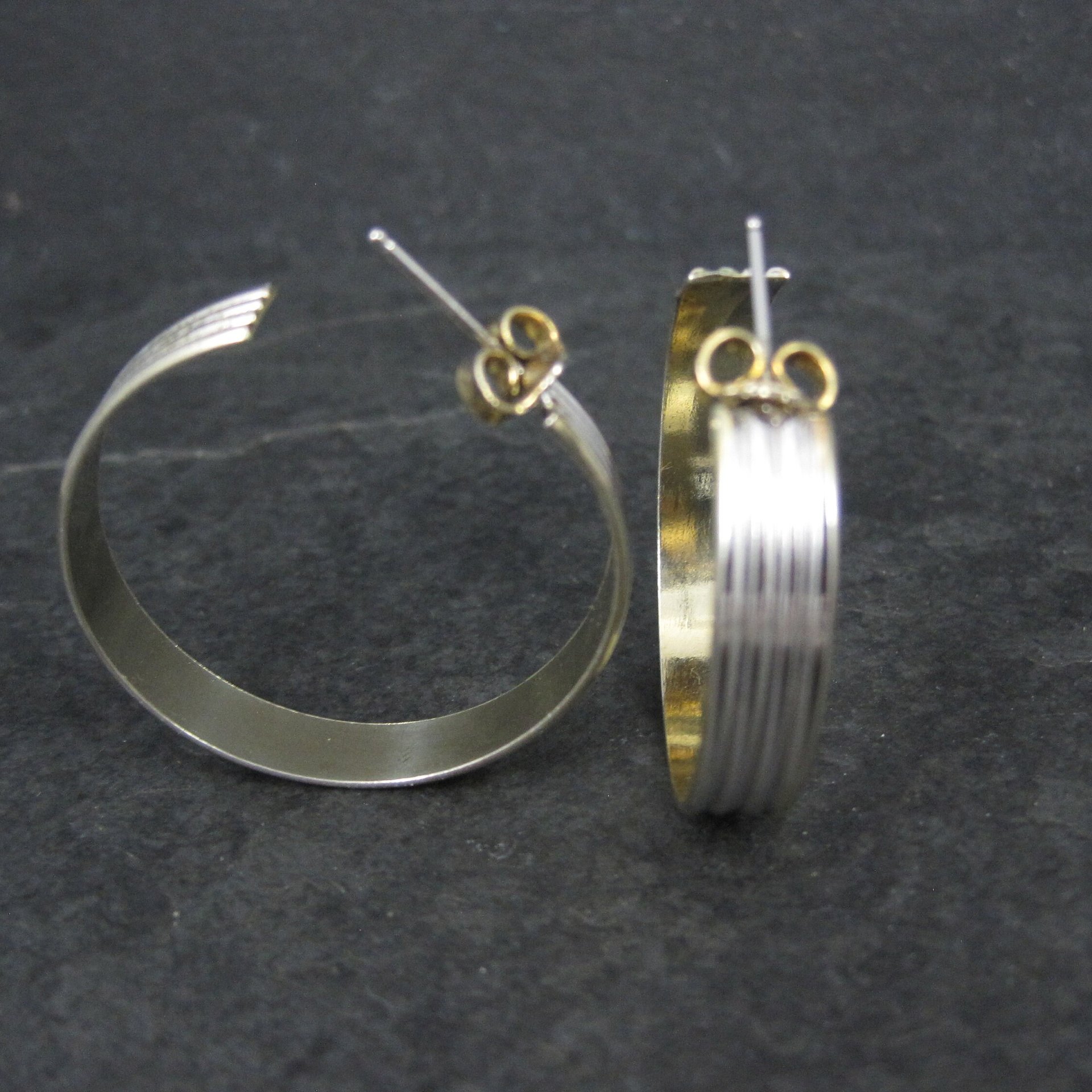 Italian Vermeil Sterling Hoop Earrings 1.25" Vintage Estate