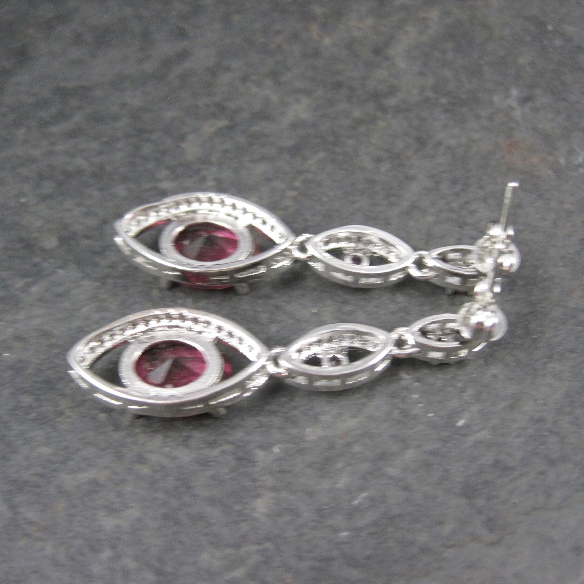 Long Vintage Sterling Pink Cubic Zirconia Earrings