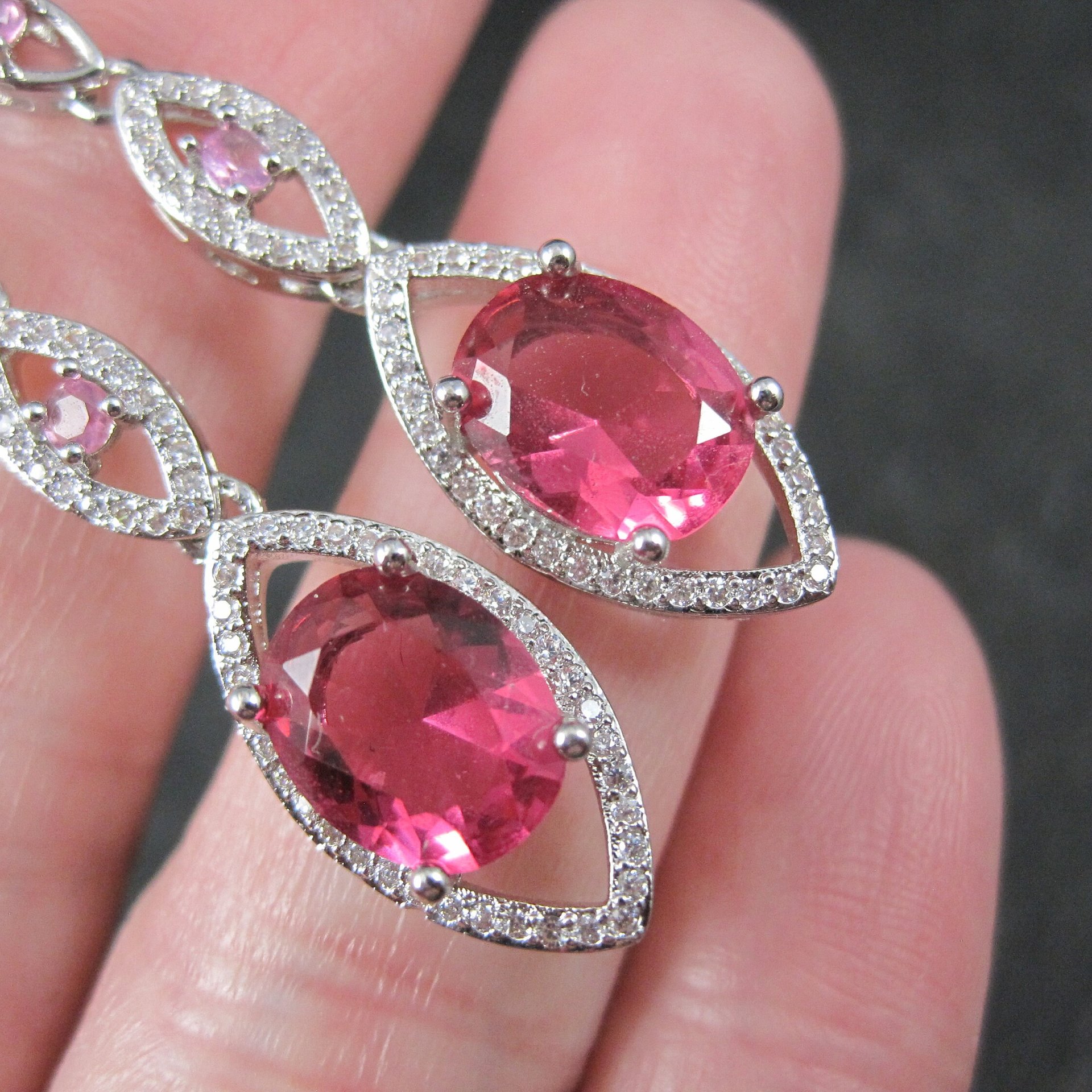 Long Vintage Sterling Pink Cubic Zirconia Earrings