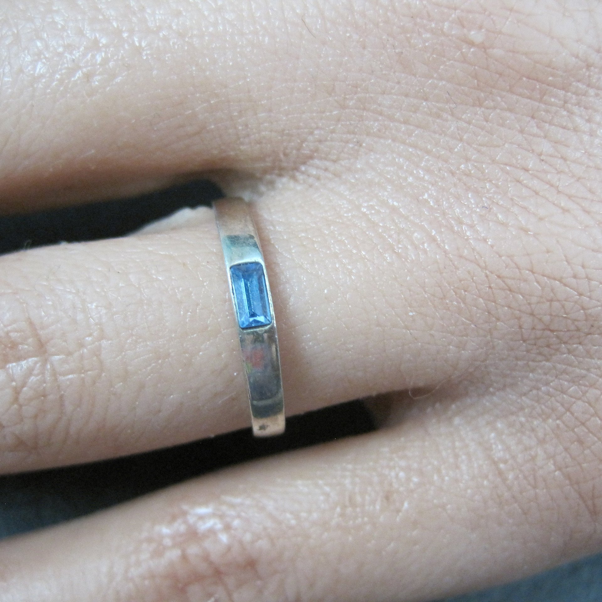 Dainty Sterling Blue Stone Band Ring Size 6 New Old Stock