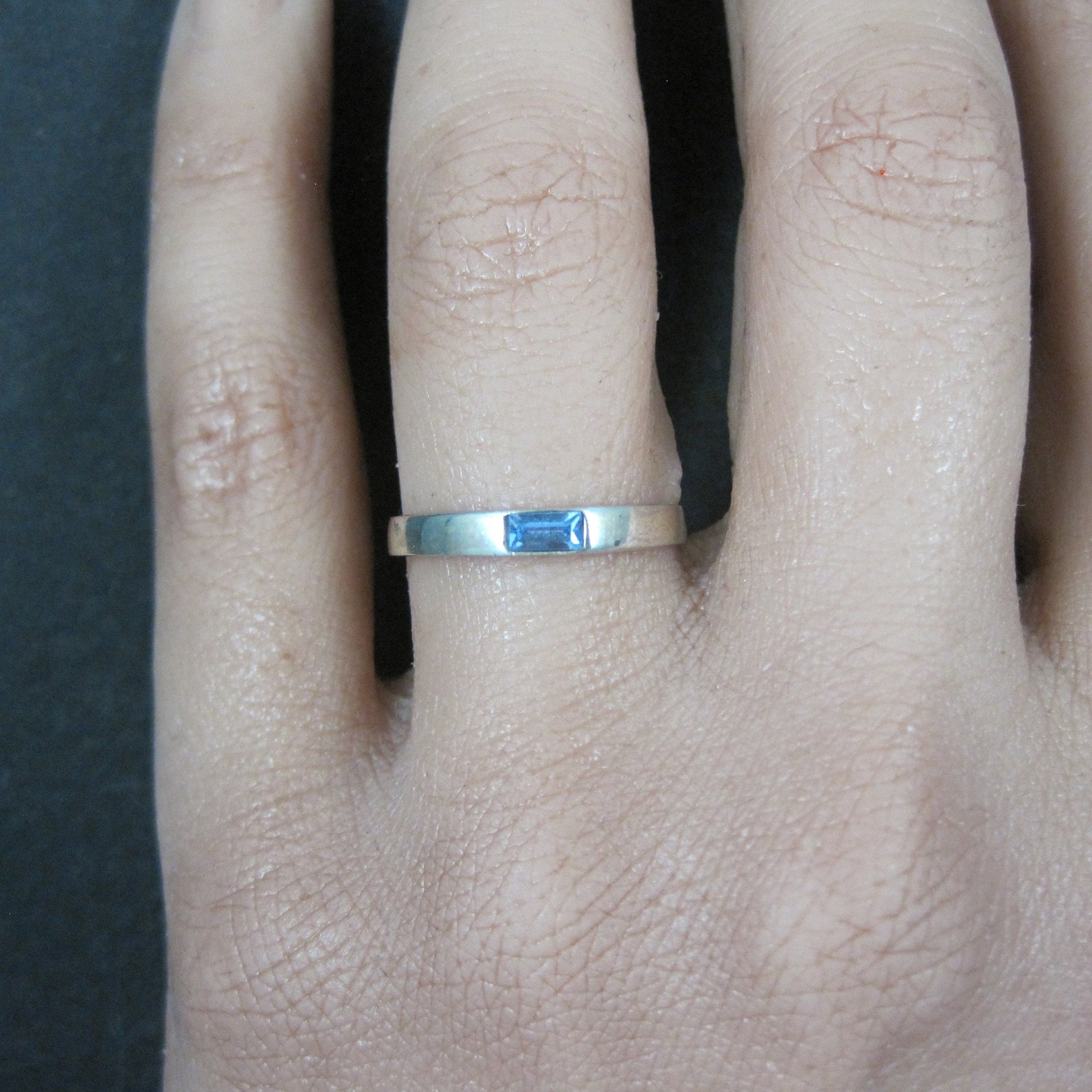 Dainty Sterling Blue Stone Band Ring Size 6 New Old Stock