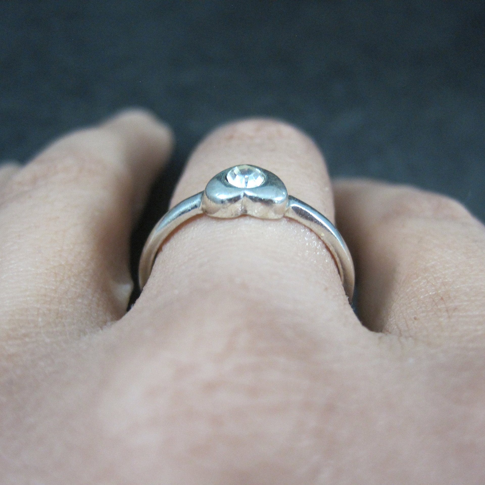 Vintage Sterling Silver Crystal Heart Ring Size 8 New Old Stock