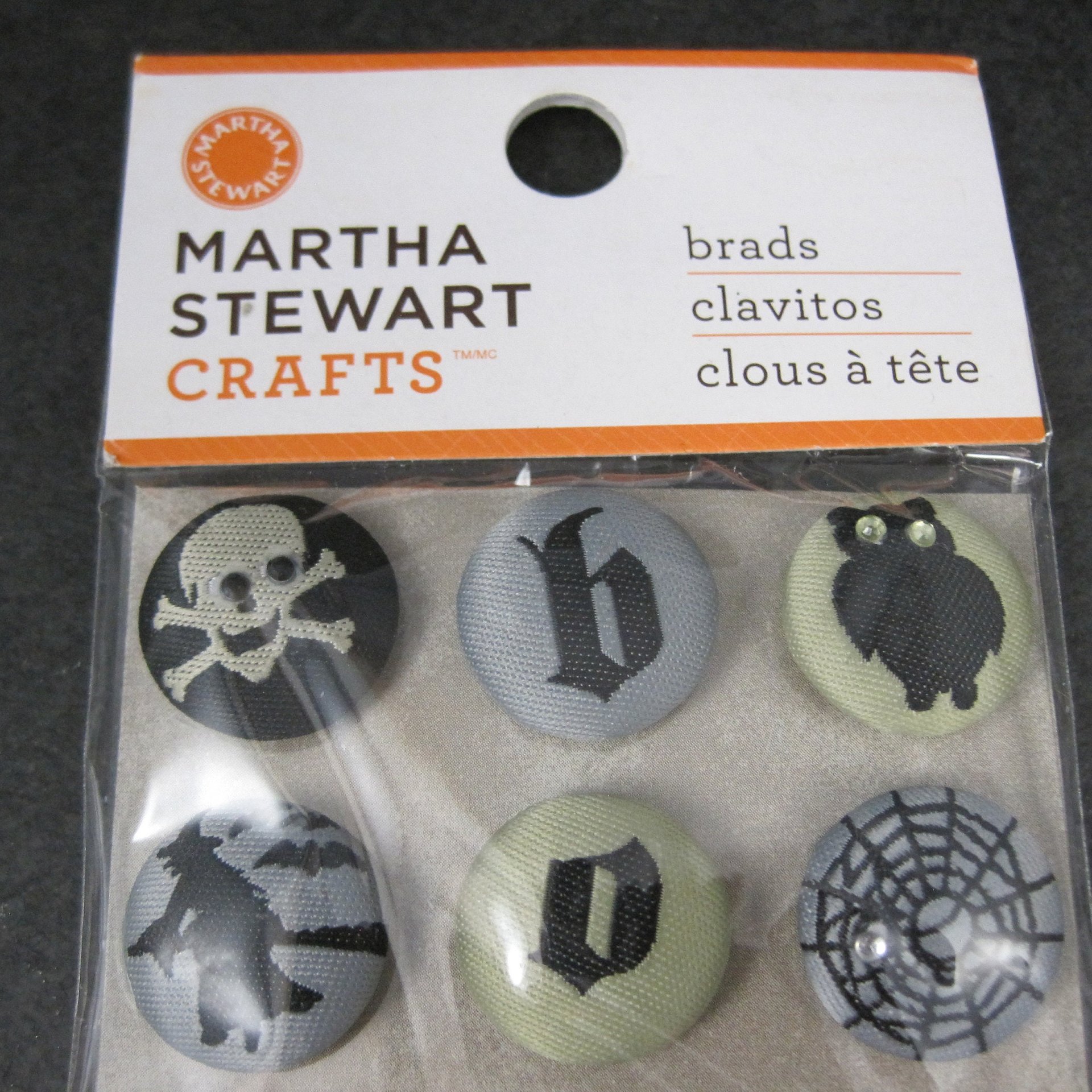 Martha Stewart Halloween Fabric Brads: Skull, Witch, Cat - Set of 12