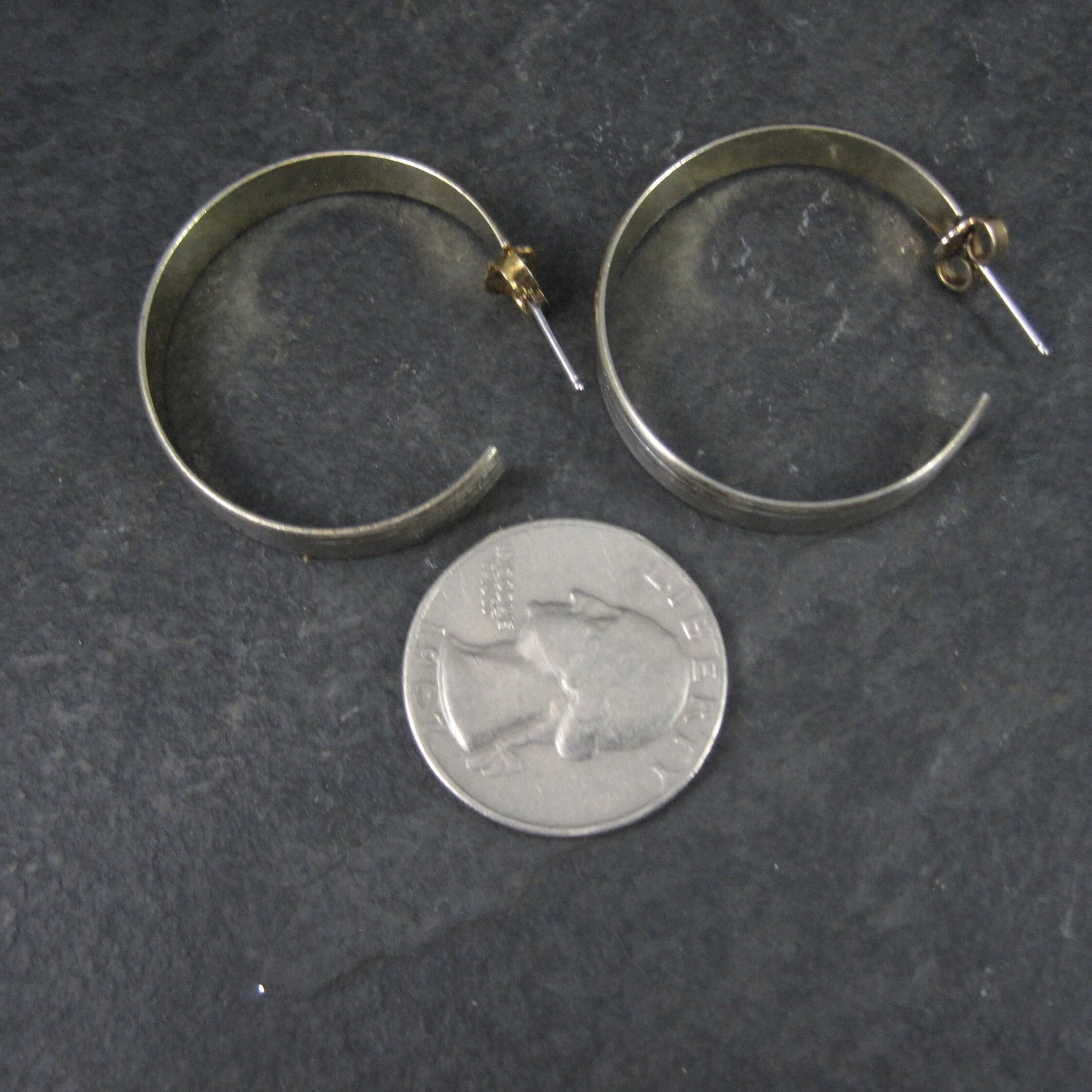 Italian Vermeil Sterling Hoop Earrings 1.25" Vintage Estate