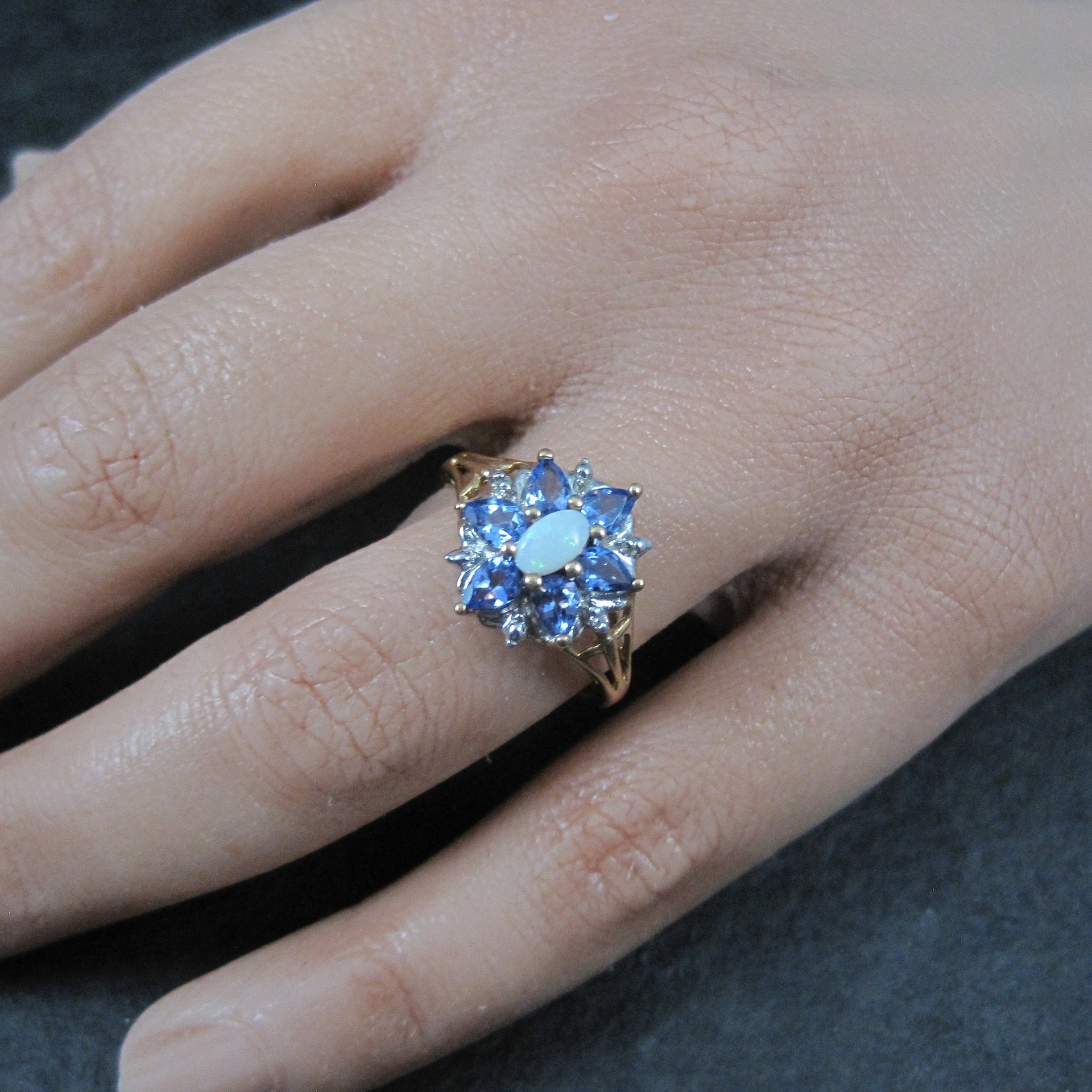 Vintage 10K Tanzanite Opal Ring Size 7