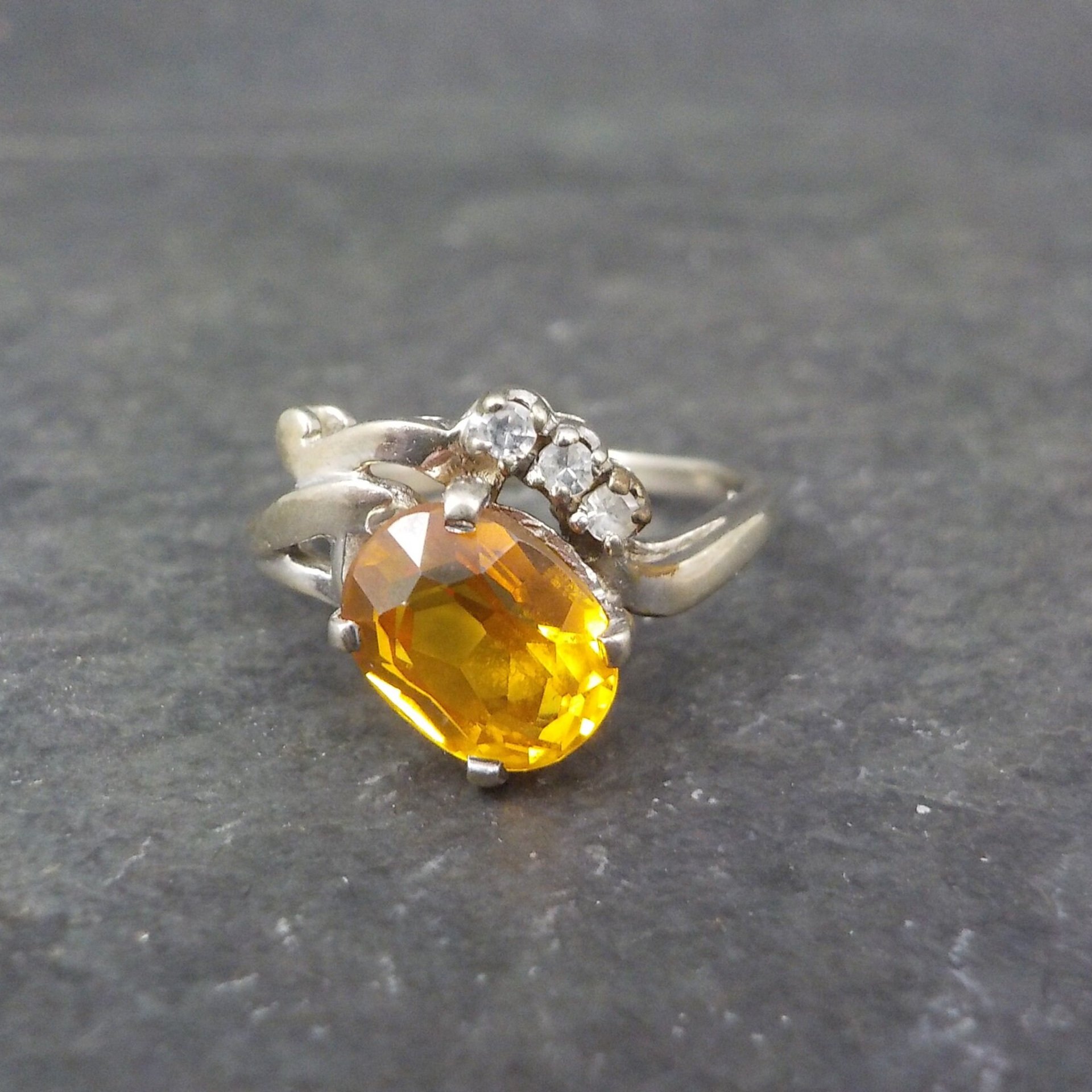 Vintage 10K Yellow Orange Sapphire Ring Size 8