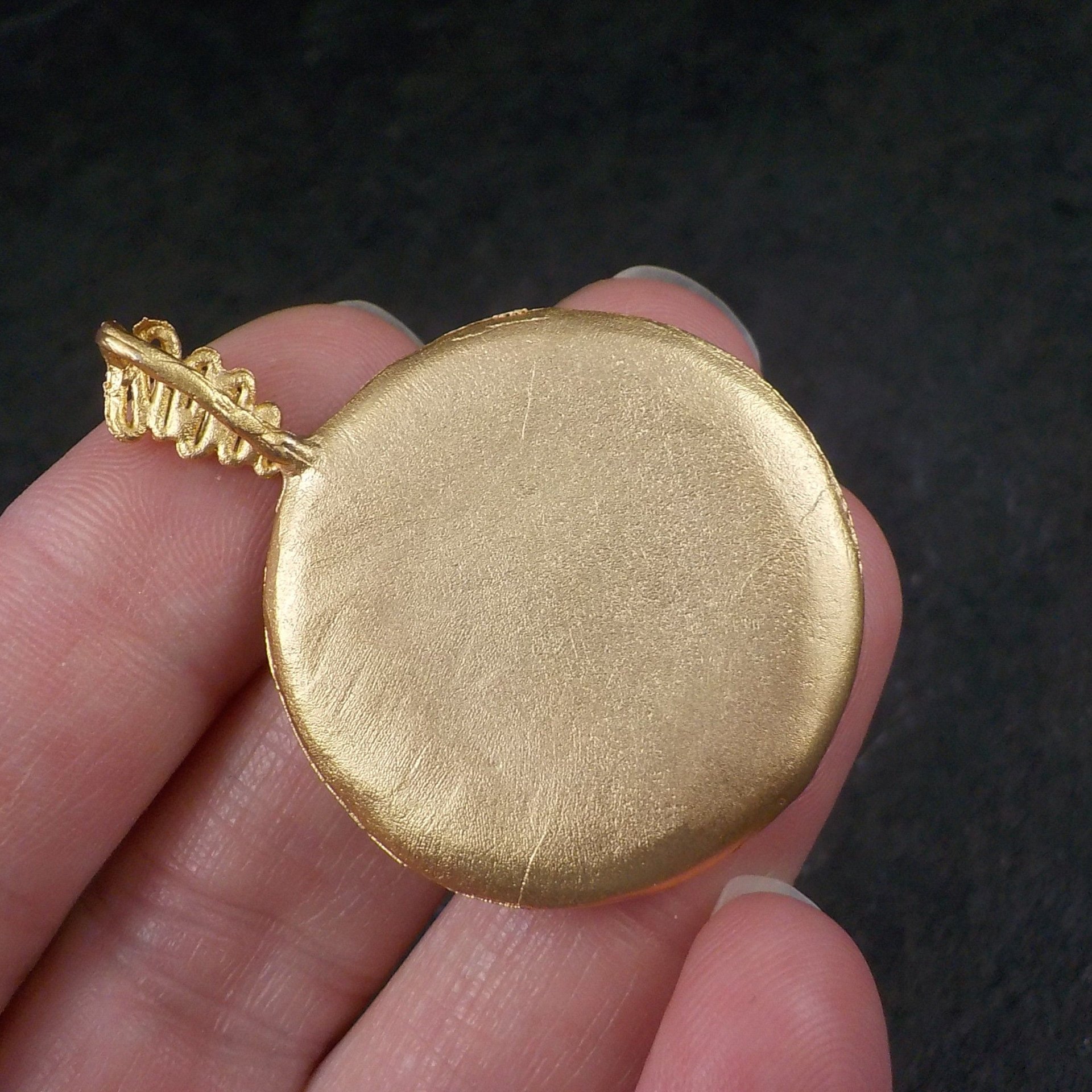 Bronze Carved Purple Sea Glass Pendant