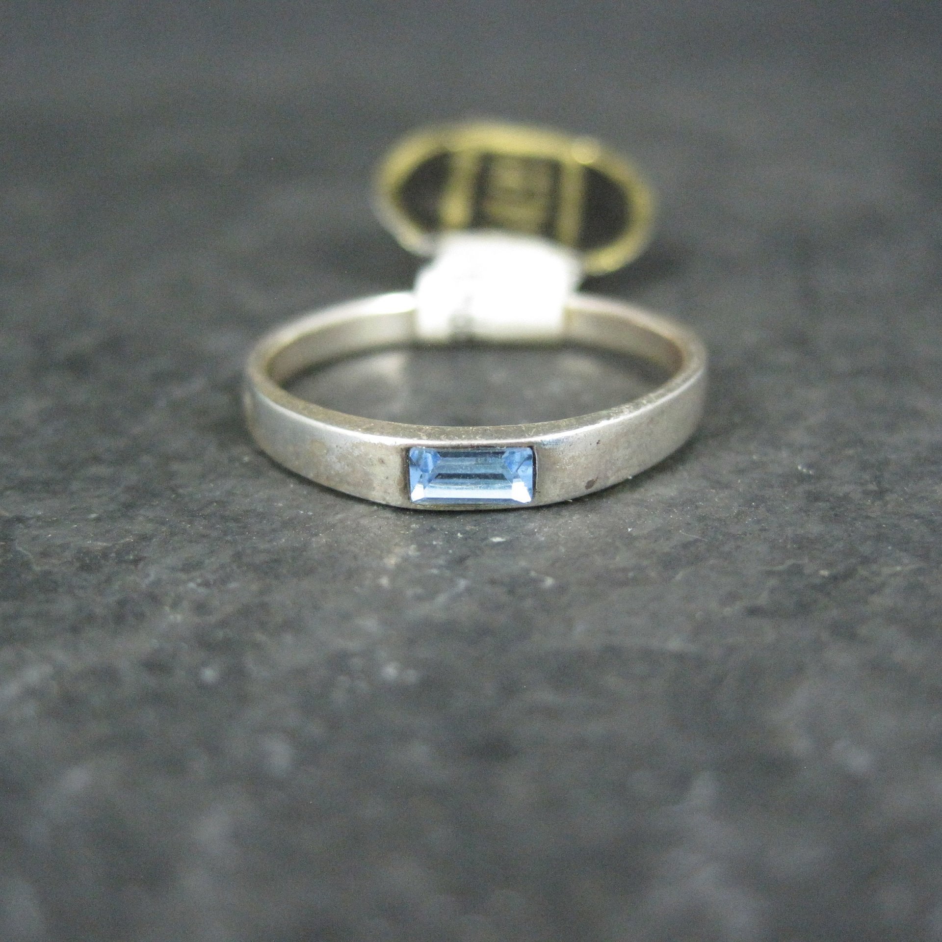 Dainty Sterling Blue Stone Band Ring Size 6 New Old Stock