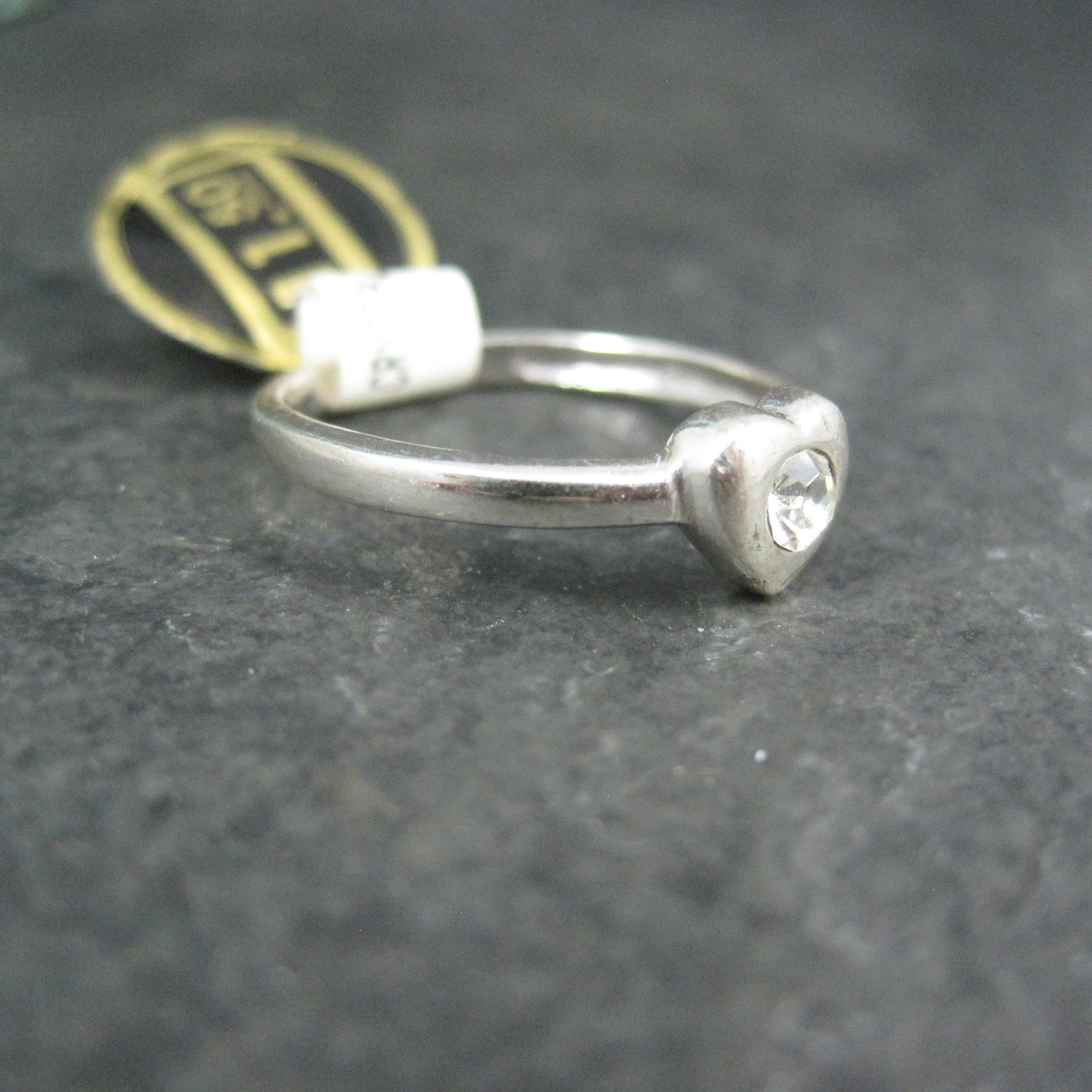 Vintage Sterling Silver Crystal Heart Ring Size 8 New Old Stock