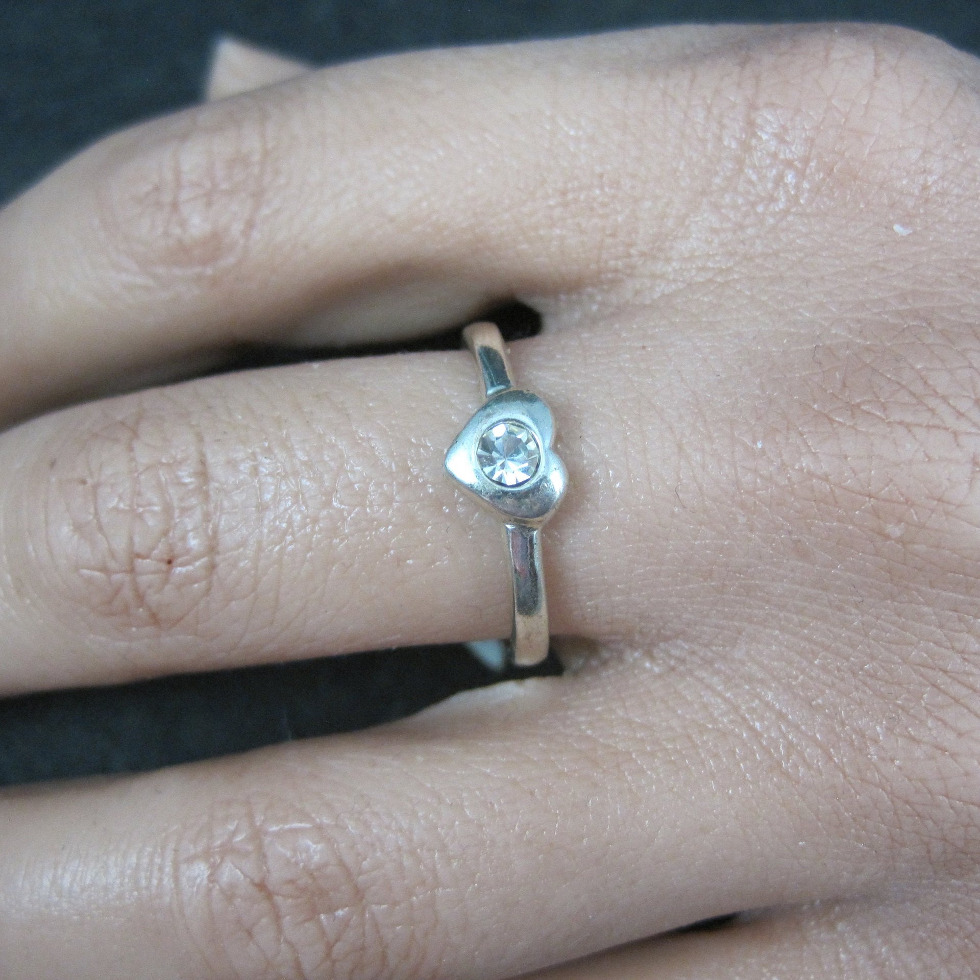 Vintage Sterling Silver Crystal Heart Ring Size 8 New Old Stock