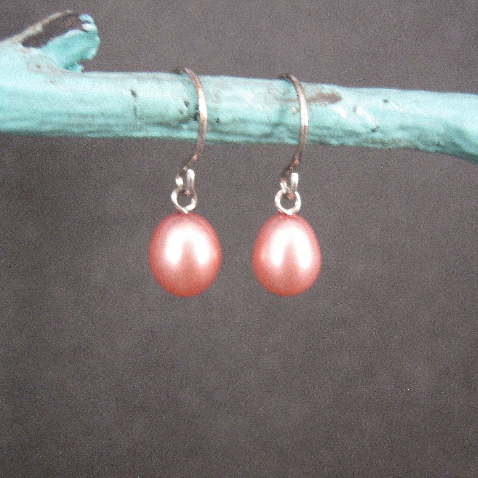 Simple Sterling Pink Pearl Earrings
