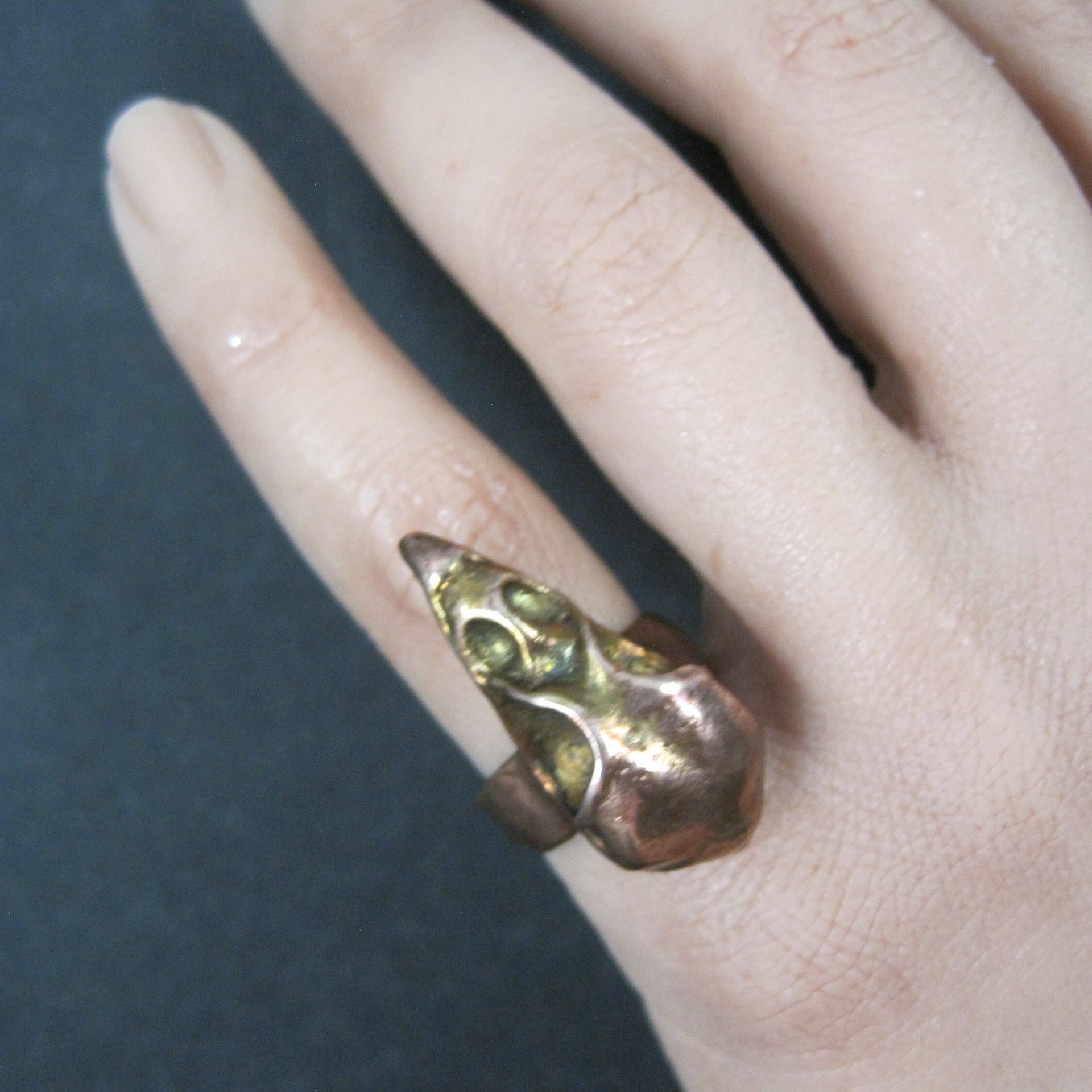 Estate Copper Bird Skull Ring Size 4