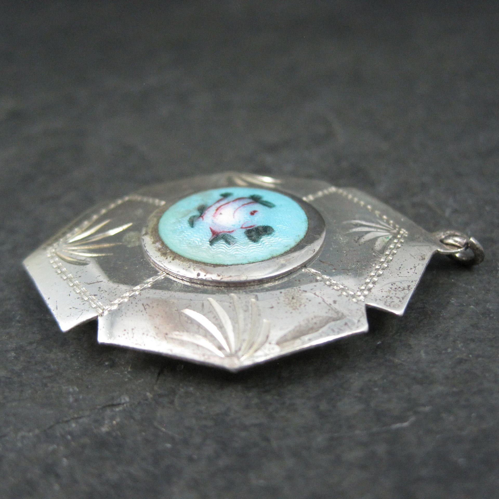 Vintage Sterling Blue Guilloche Enamel Rose Locket Pendant