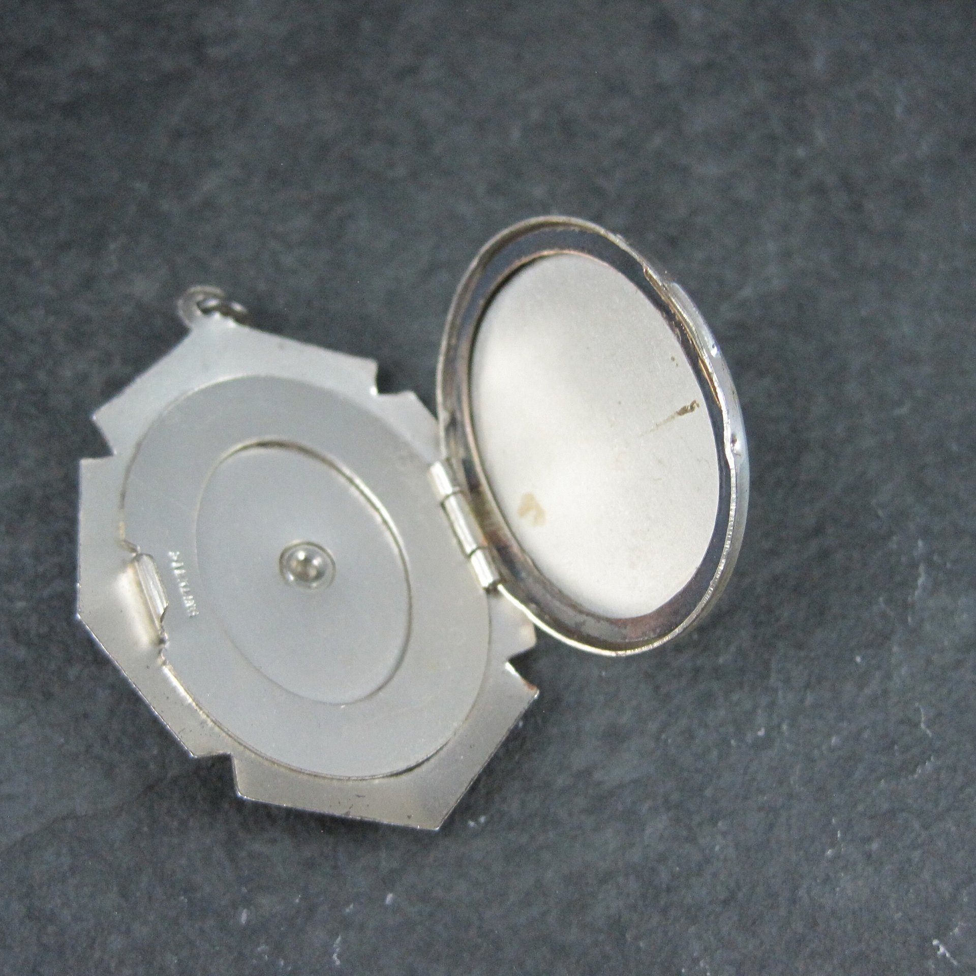 Vintage Sterling Blue Guilloche Enamel Rose Locket Pendant