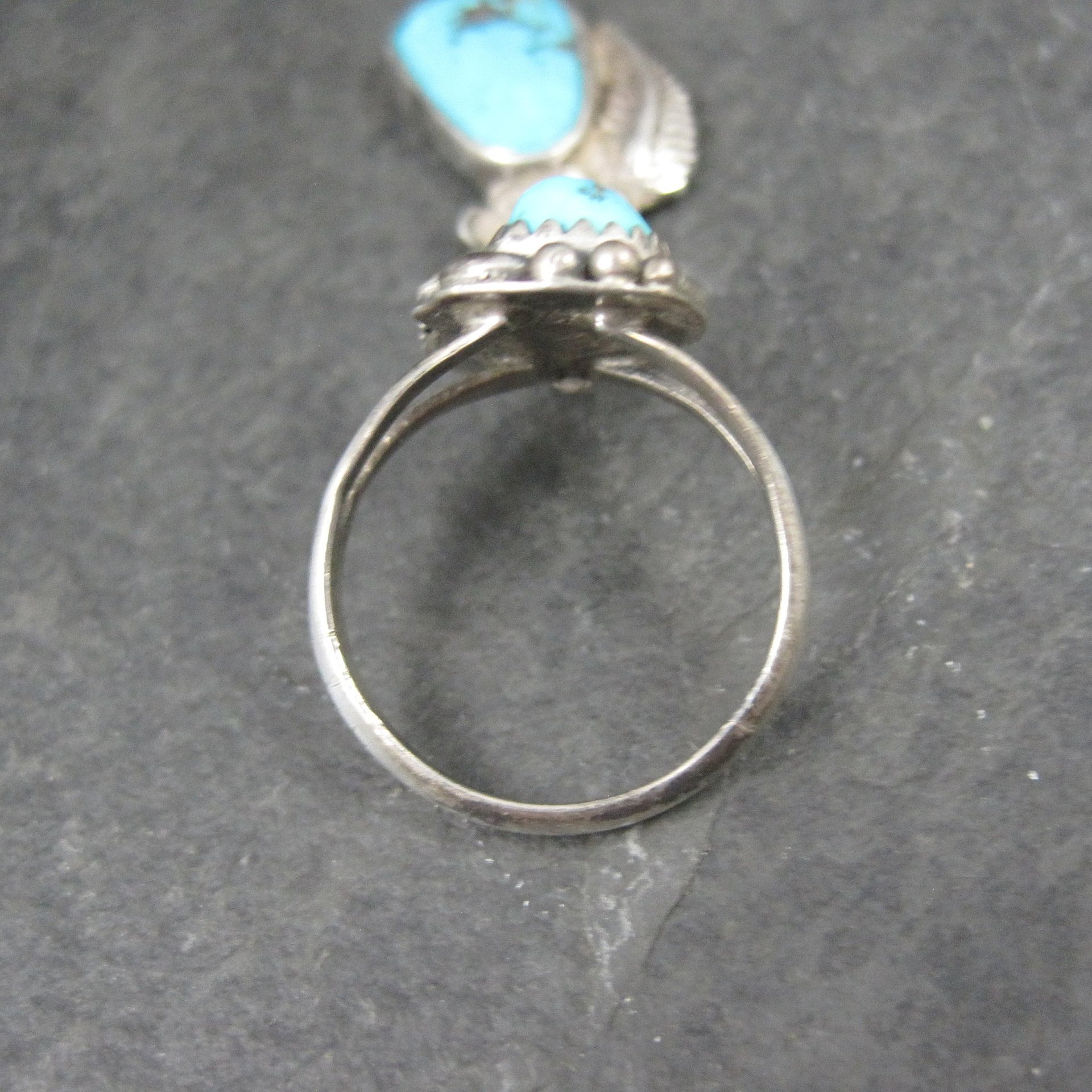 Unusual Southwestern Sterling Turquoise Charm Ring Size 7