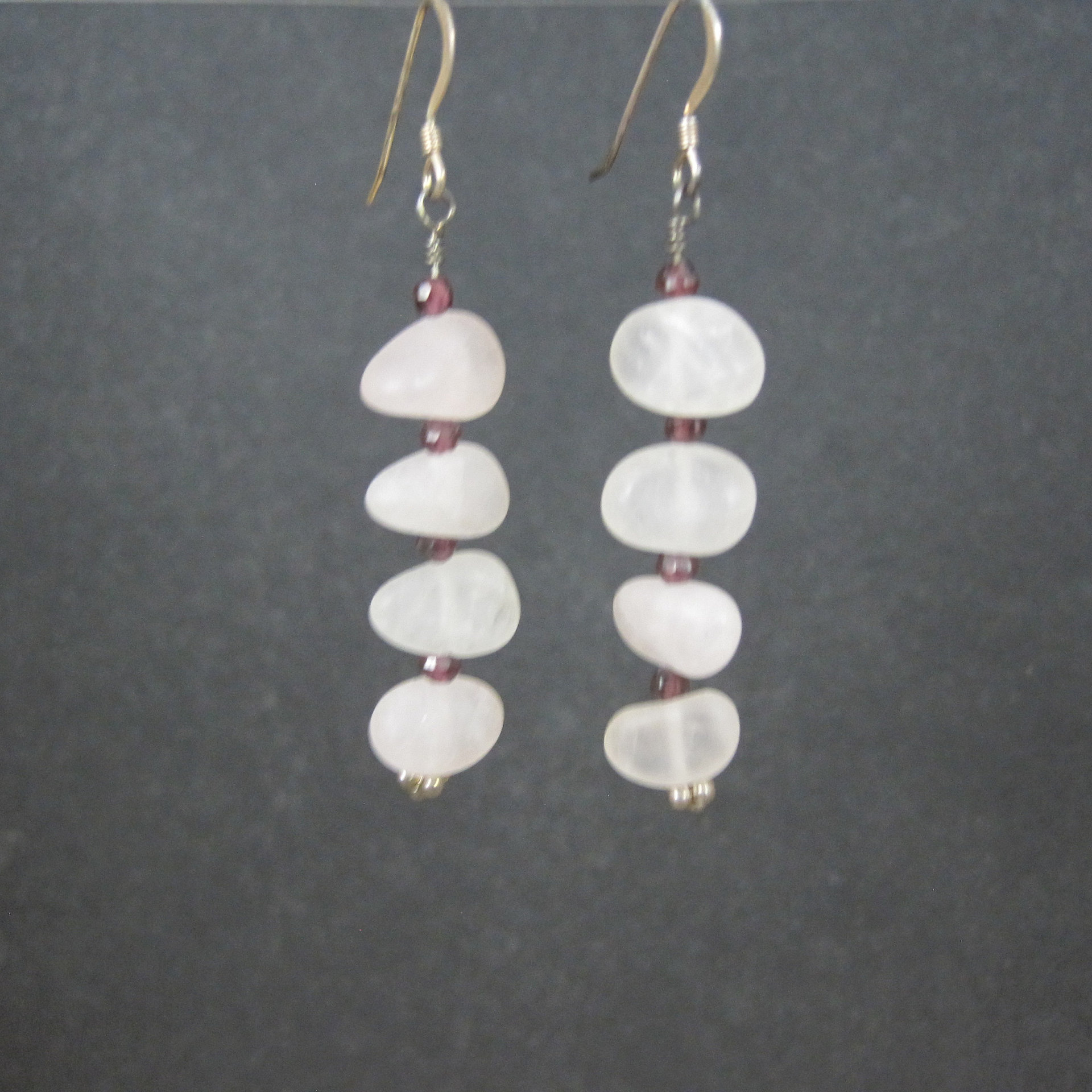 Long Sterling Rose Quartz Earrings
