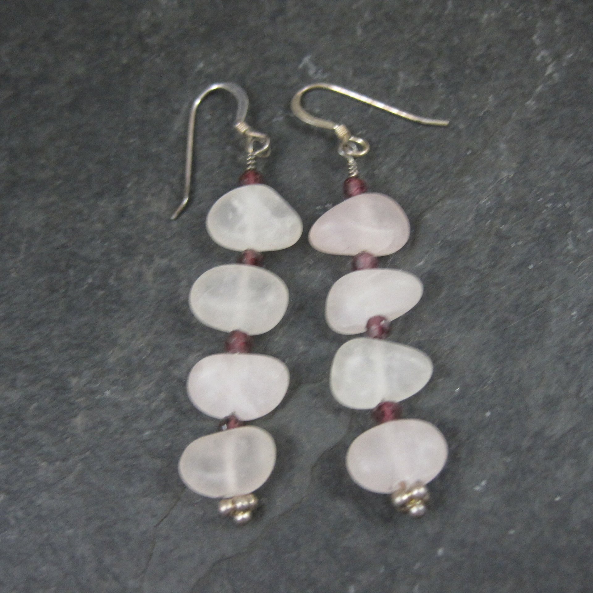 Long Sterling Rose Quartz Earrings