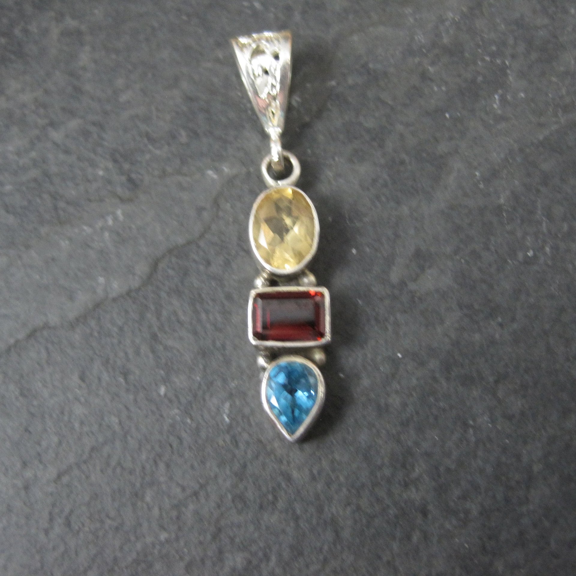 Estate Sterling Citrine Garnet Topaz Pendant