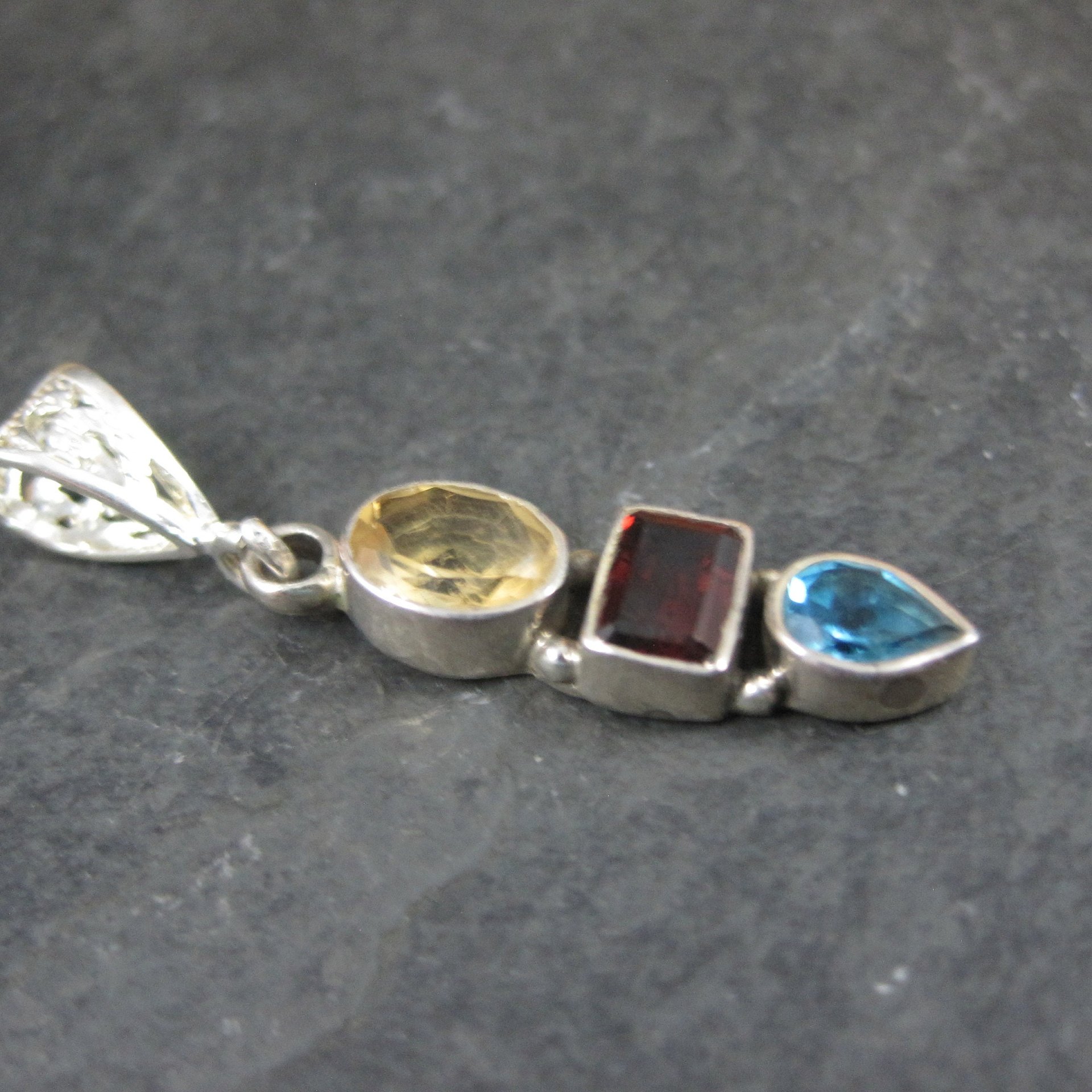 Estate Sterling Citrine Garnet Topaz Pendant