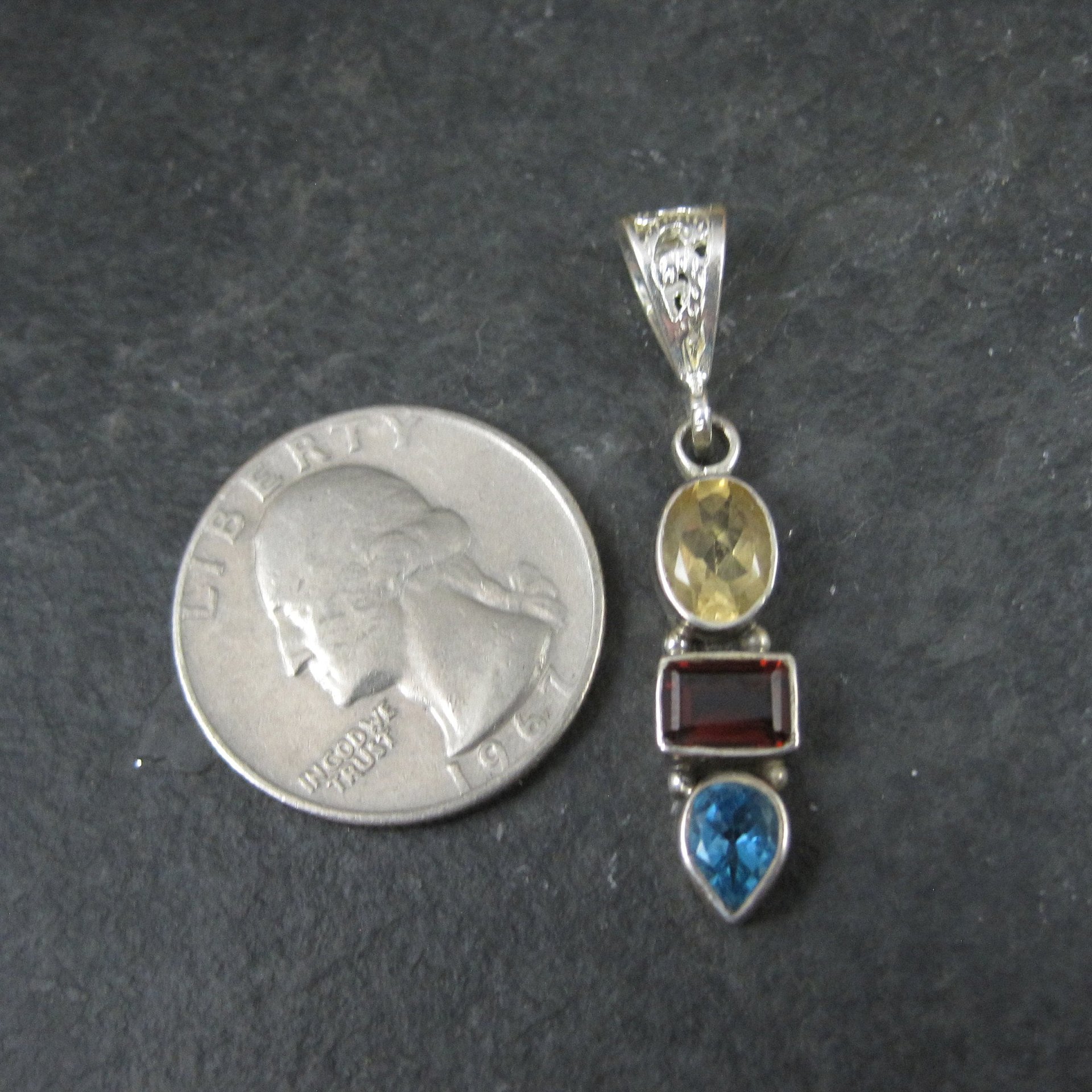 Estate Sterling Citrine Garnet Topaz Pendant