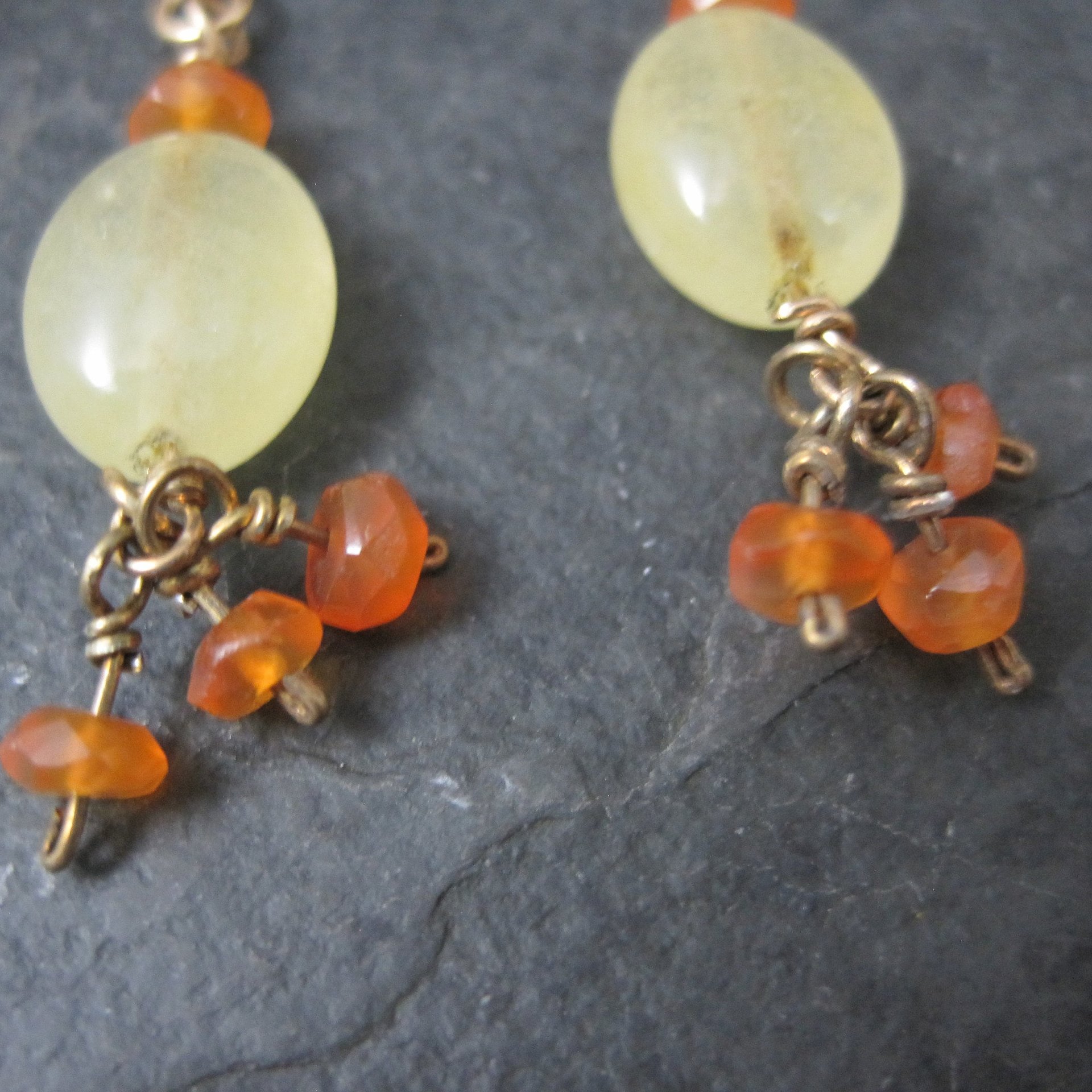 Gold Filled Lemon Quartz Carnelian Earrings Vintage Estate