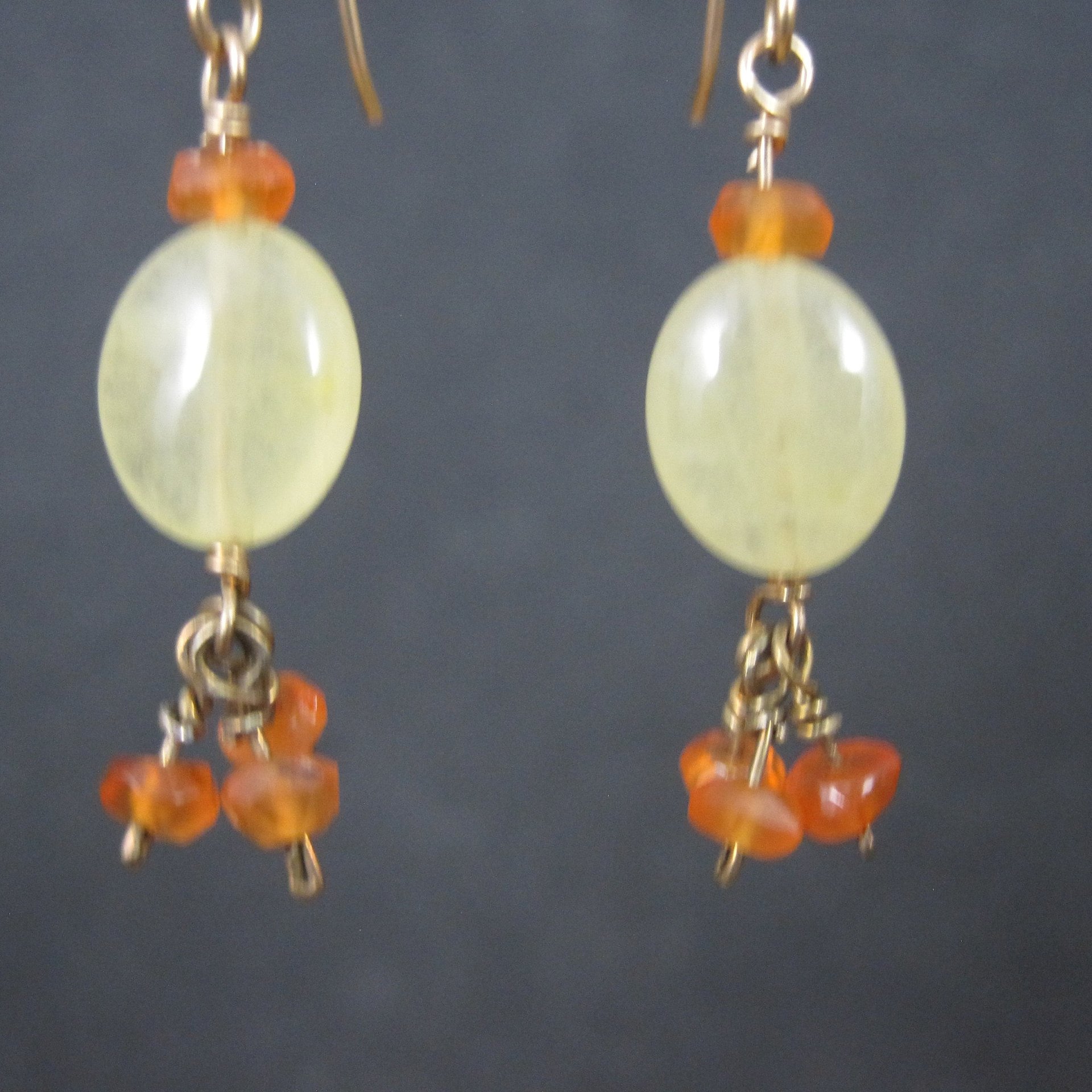 Gold Filled Lemon Quartz Carnelian Earrings Vintage Estate