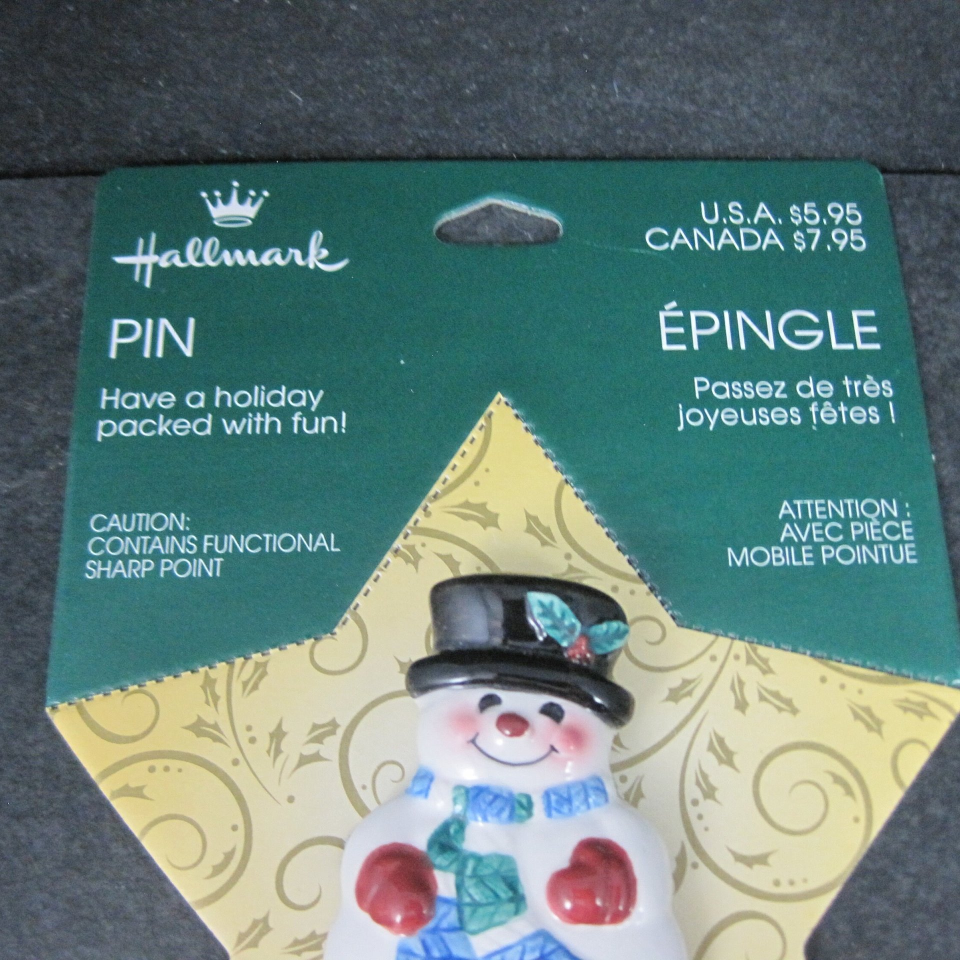Hallmark Snowman Brooch Porcelain NOS