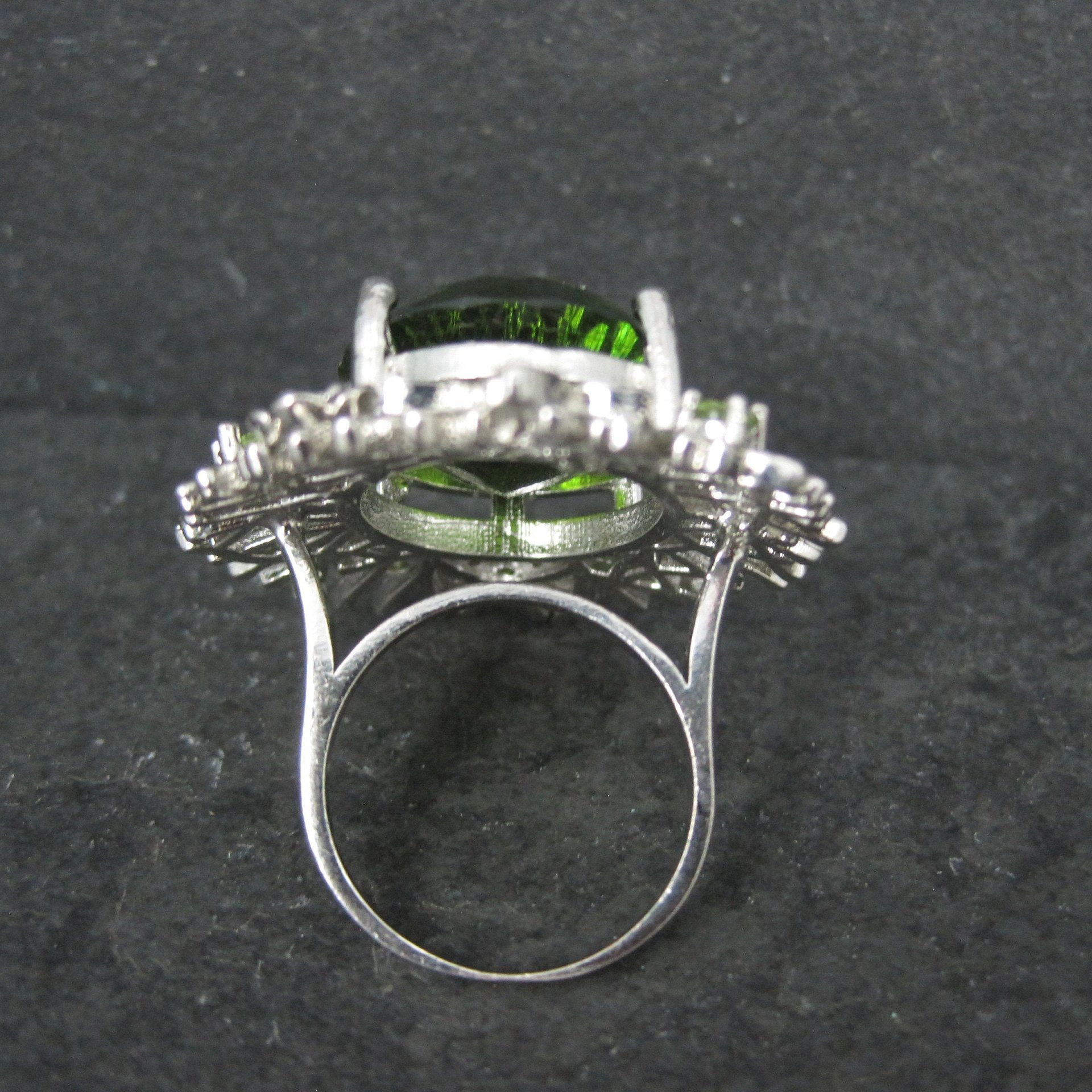 Huge Sterling Silver Floral Nature Ring Size 8 Green Cz
