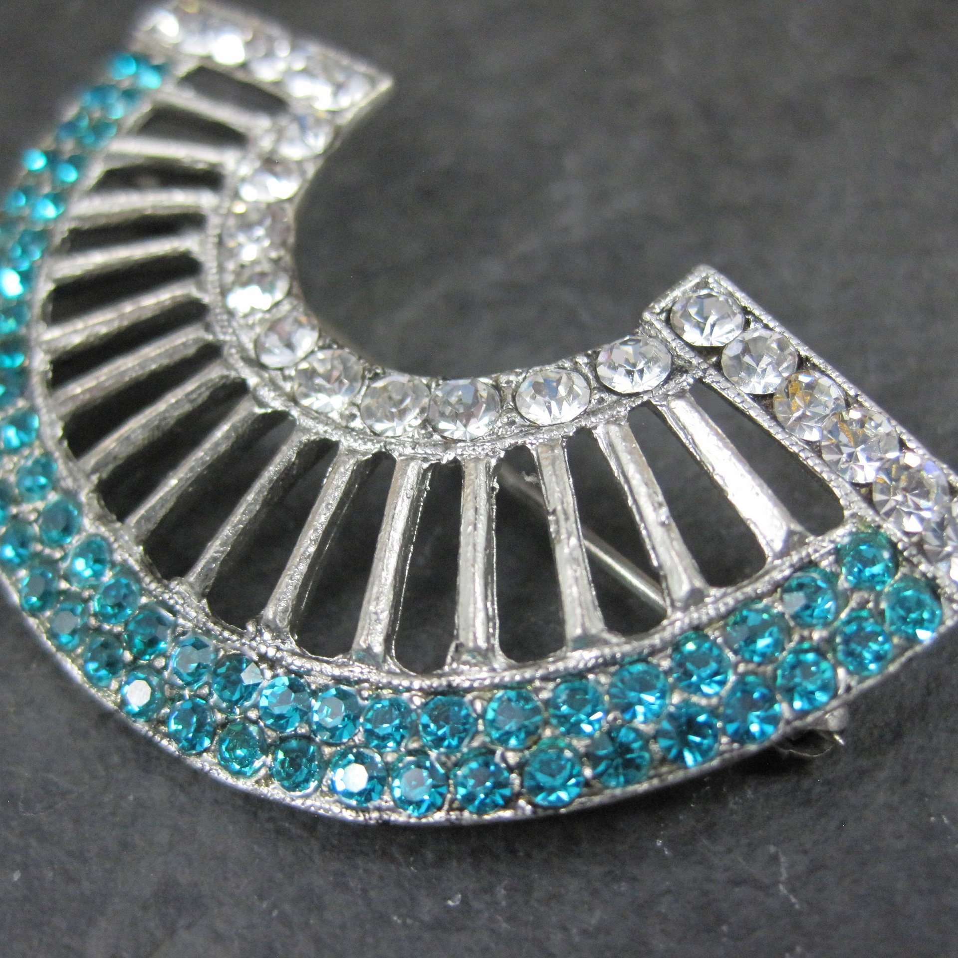 Vintage Aqua & Clear Rhinestone Brooch