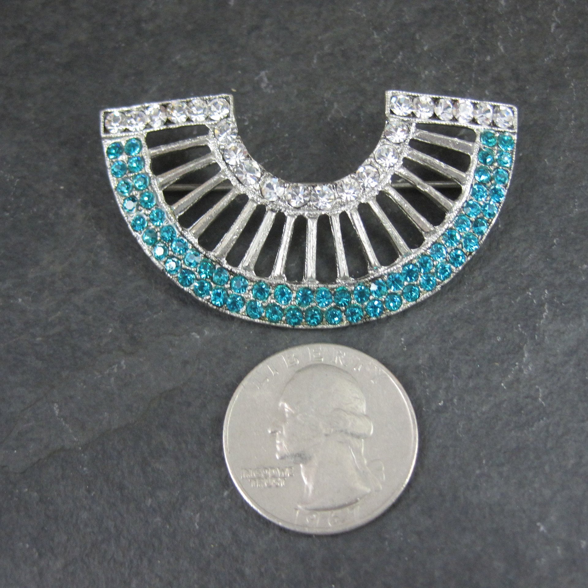 Vintage Aqua & Clear Rhinestone Brooch