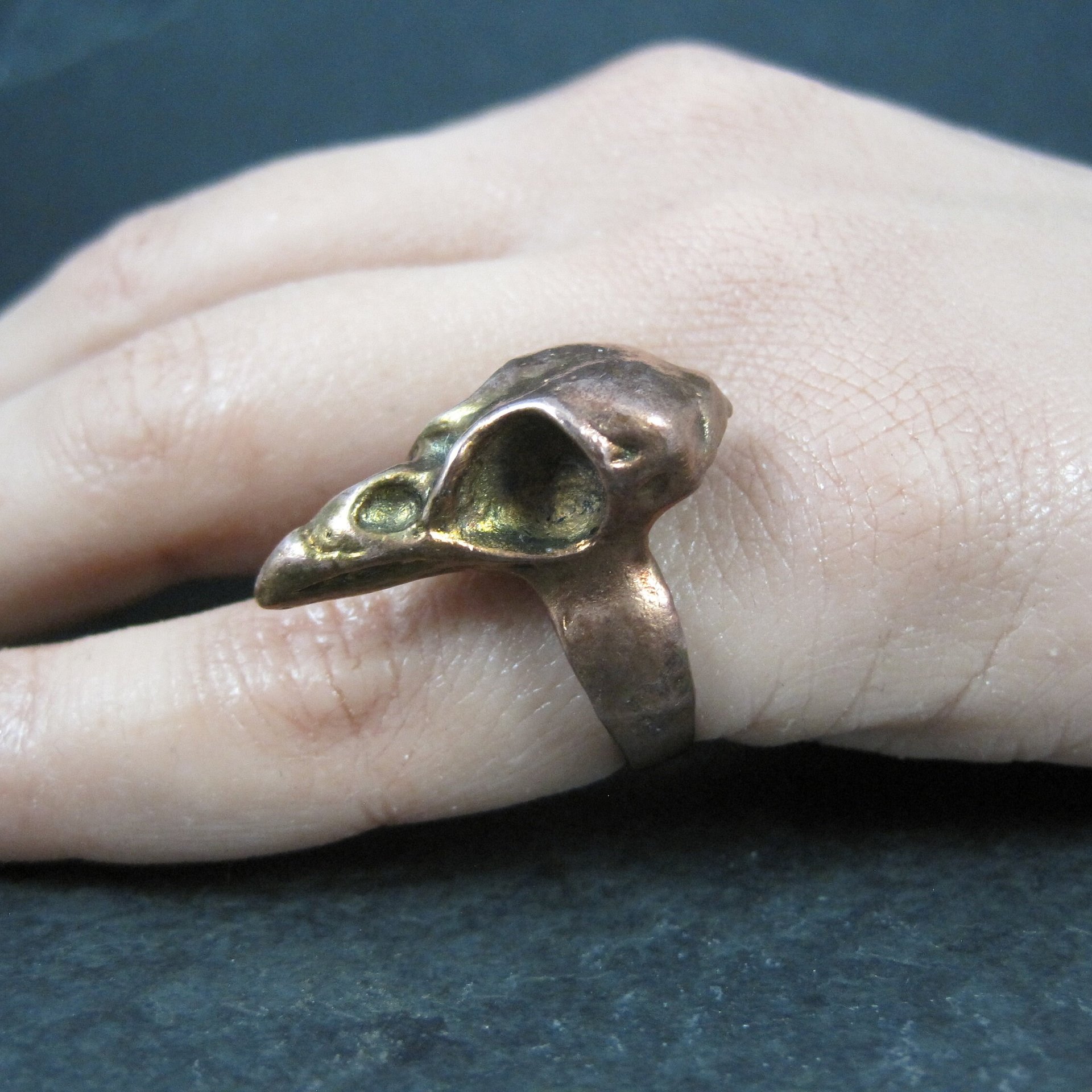 Estate Copper Bird Skull Ring Size 4
