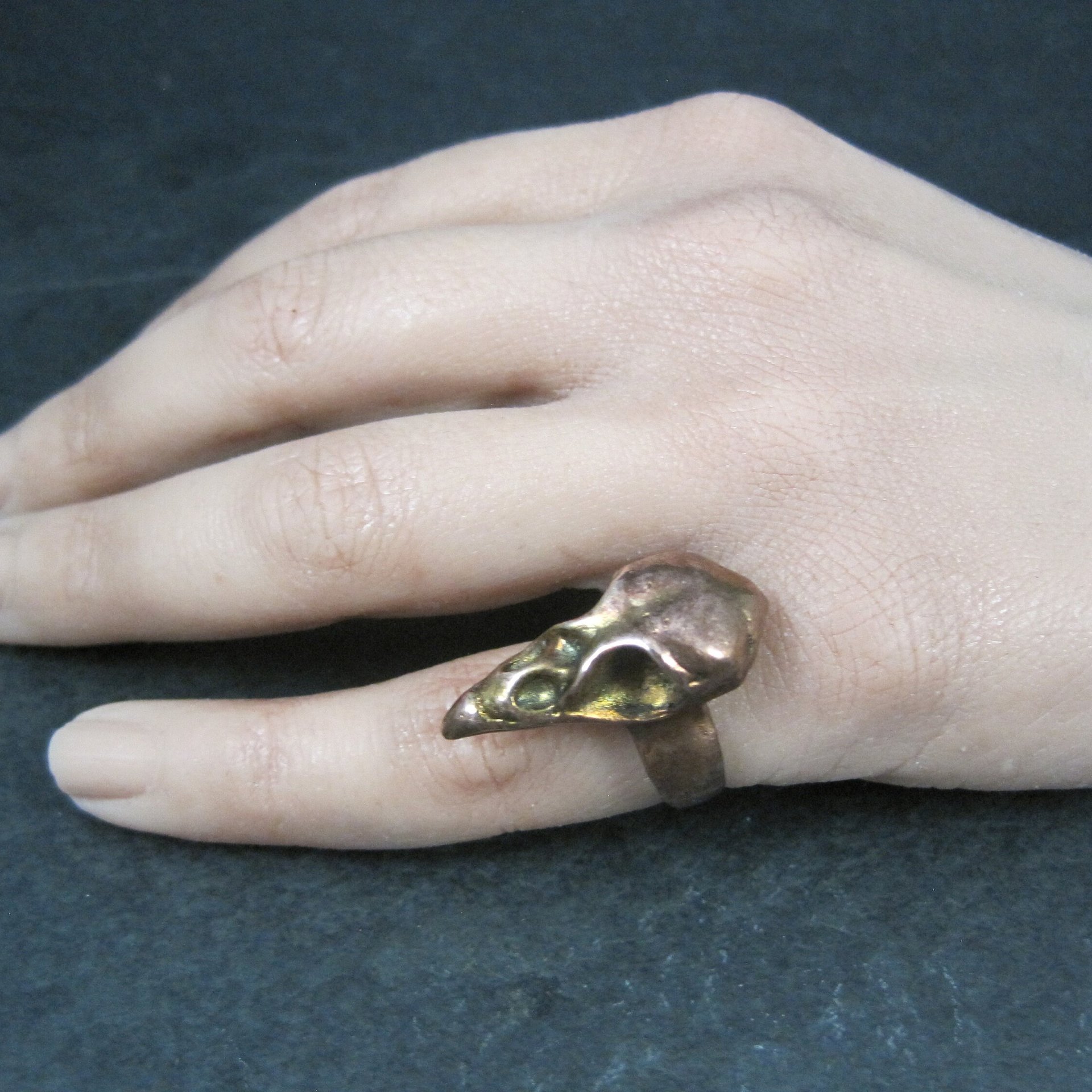 Estate Copper Bird Skull Ring Size 4