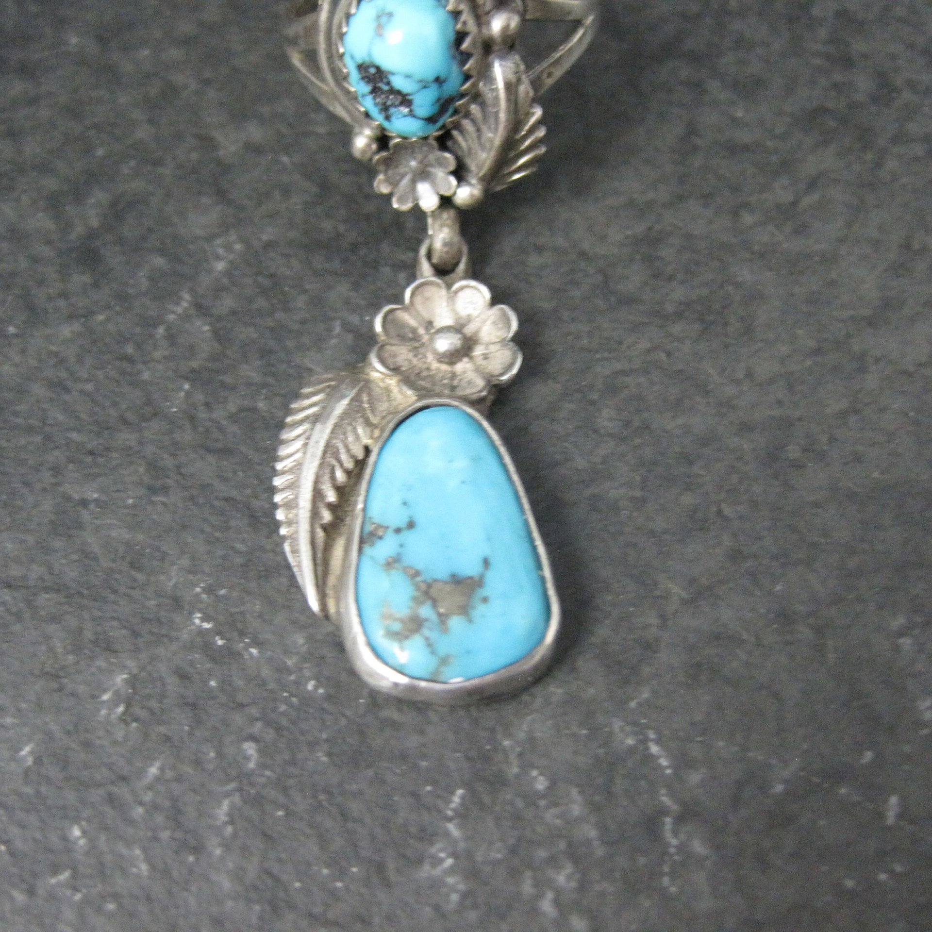 Unusual Southwestern Sterling Turquoise Charm Ring Size 7