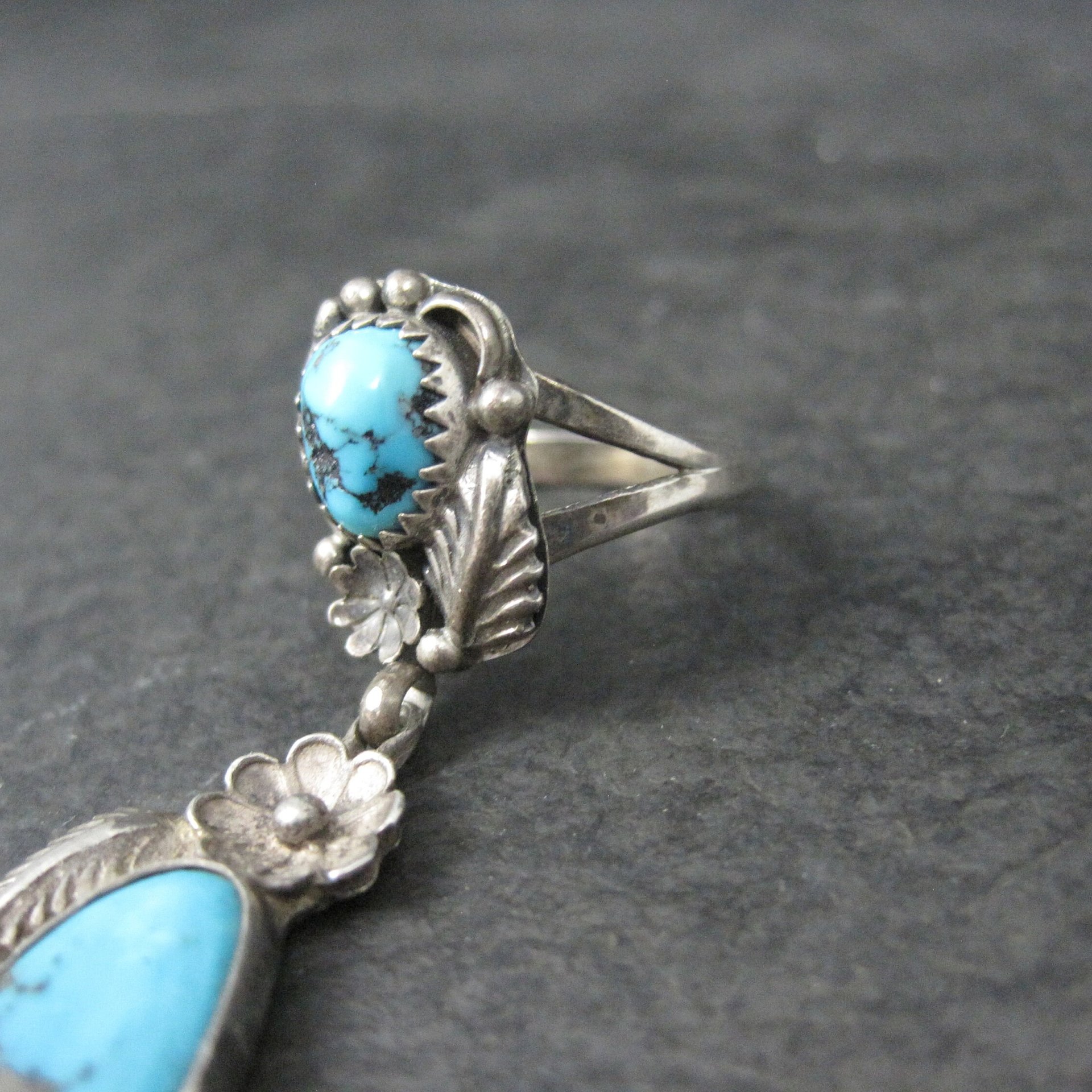 Unusual Southwestern Sterling Turquoise Charm Ring Size 7