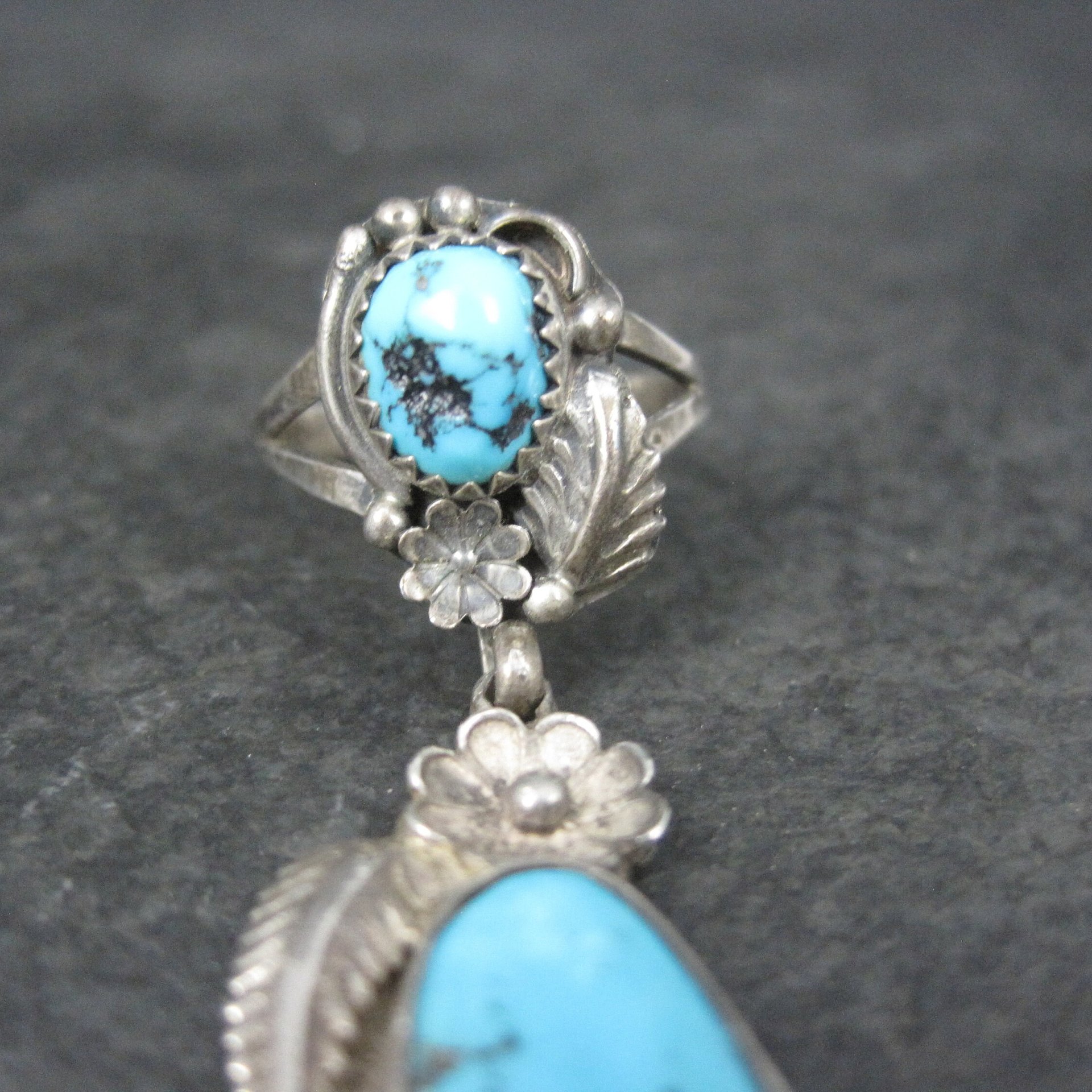 Unusual Southwestern Sterling Turquoise Charm Ring Size 7