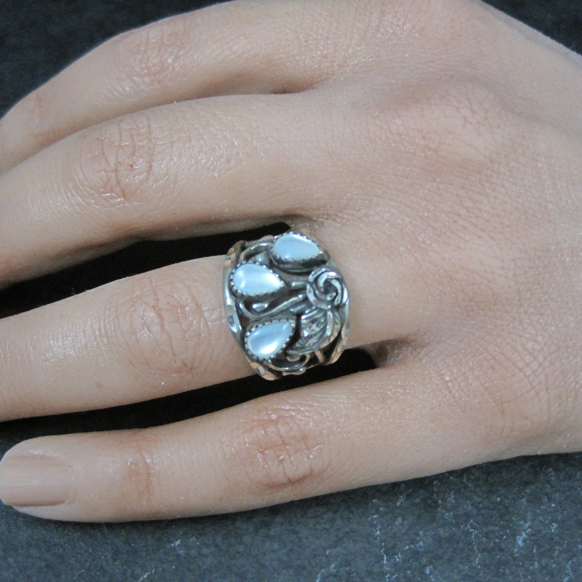 Southwestern Sterling Mother of Pearl Ring Sizes 5.5 & 6 New old Stock