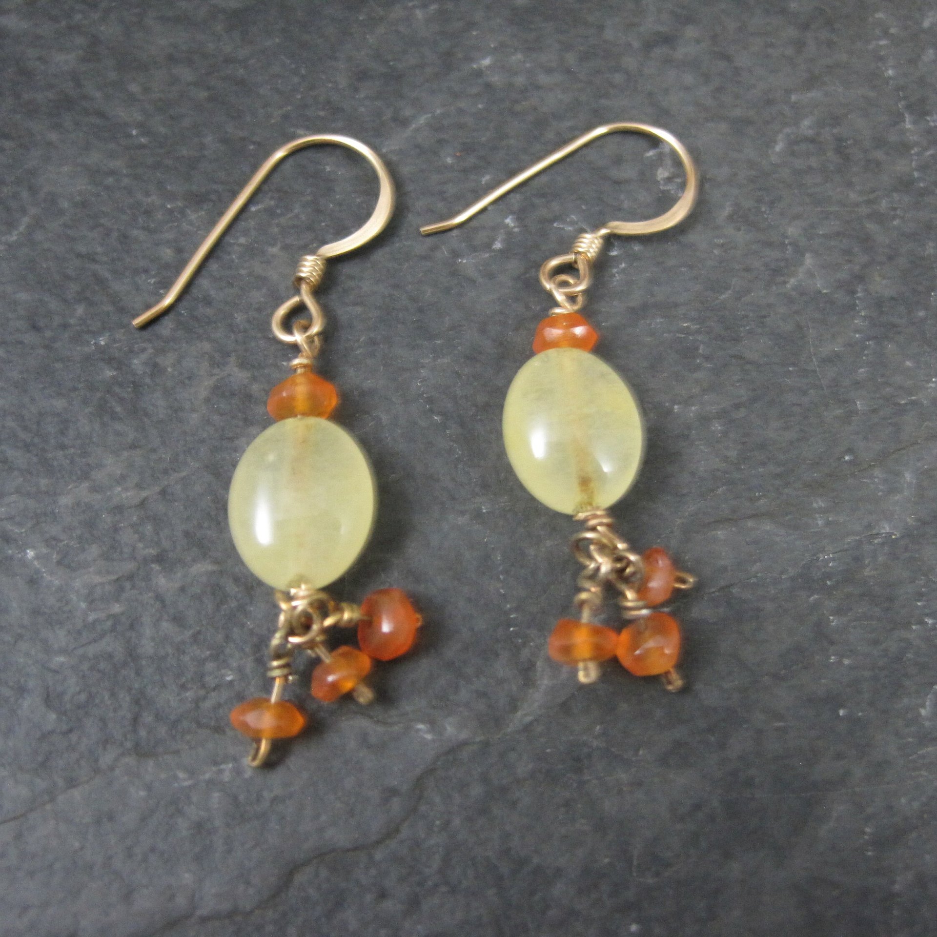 Gold Filled Lemon Quartz Carnelian Earrings Vintage Estate