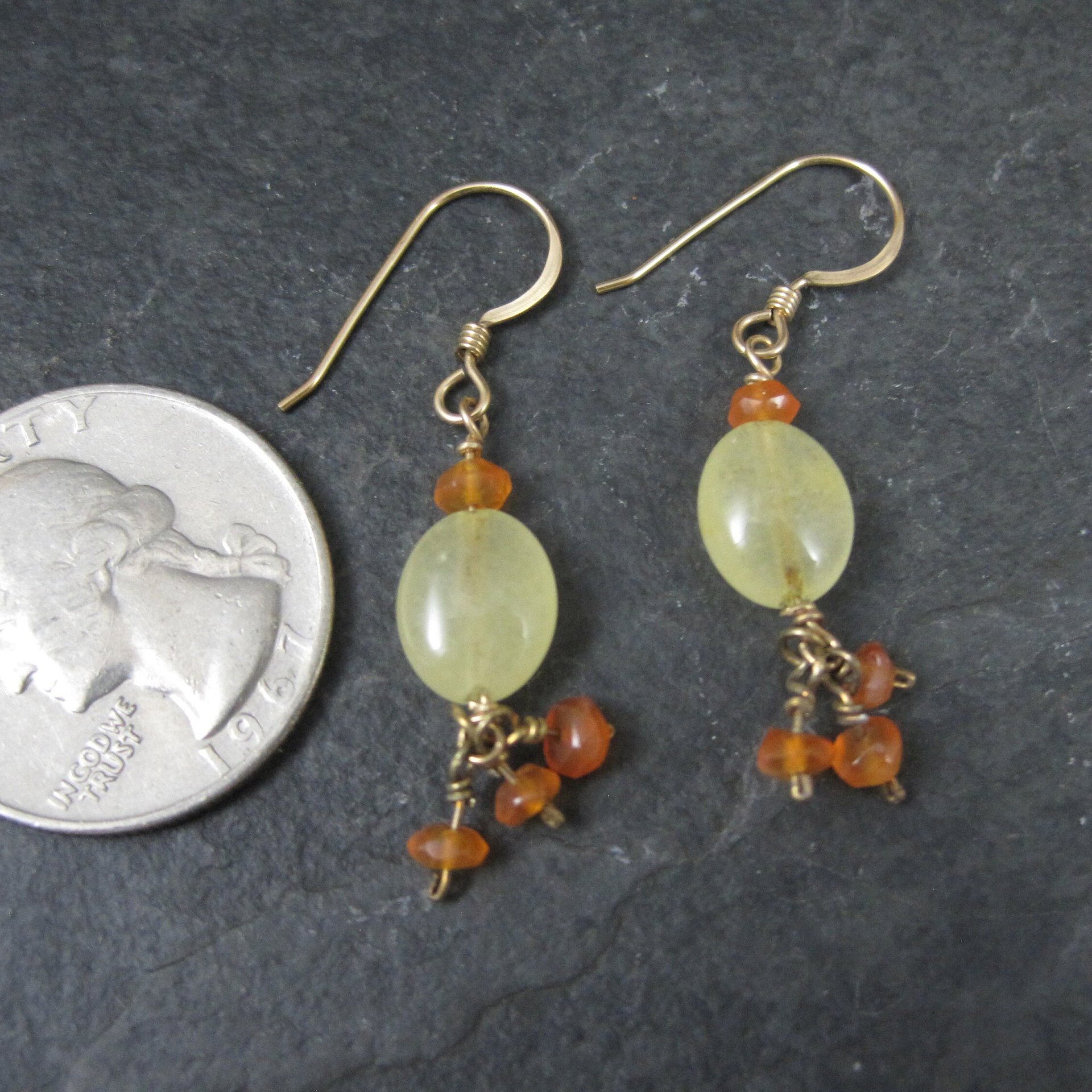 Gold Filled Lemon Quartz Carnelian Earrings Vintage Estate