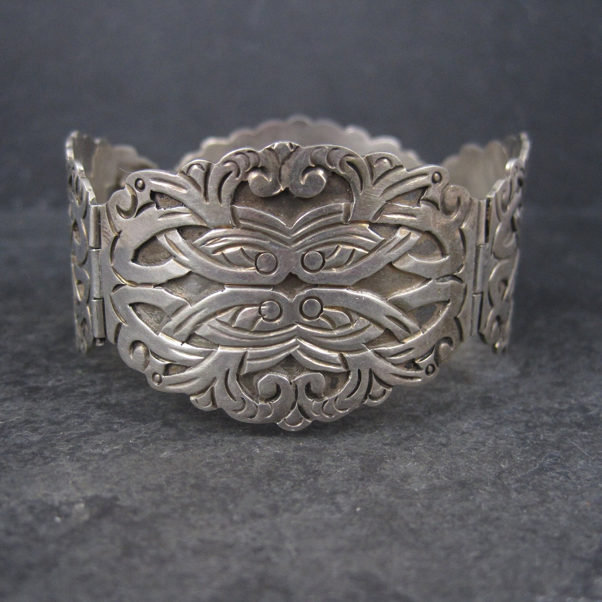 Ornate Vintage Mexican Sterling Panel Bracelet 7 Inches Ruiz
