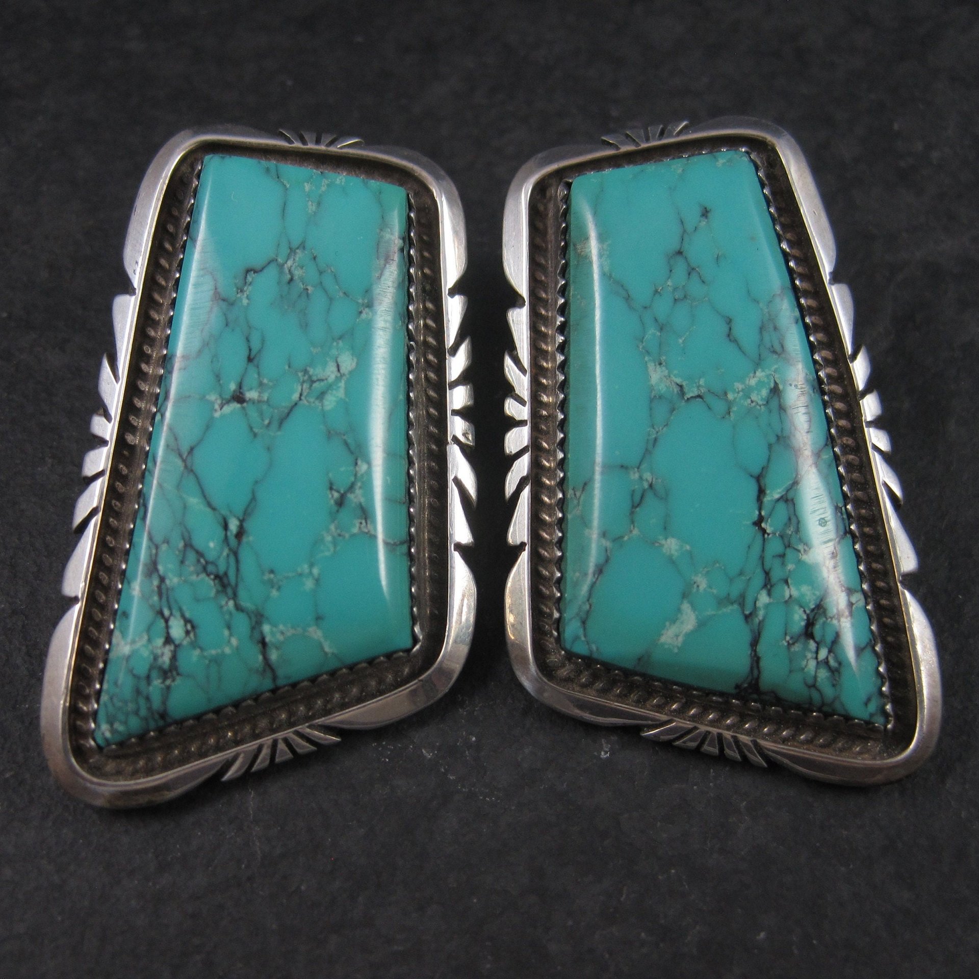 Large Vintage Sterling Turquoise Earrings Betty Bitsie