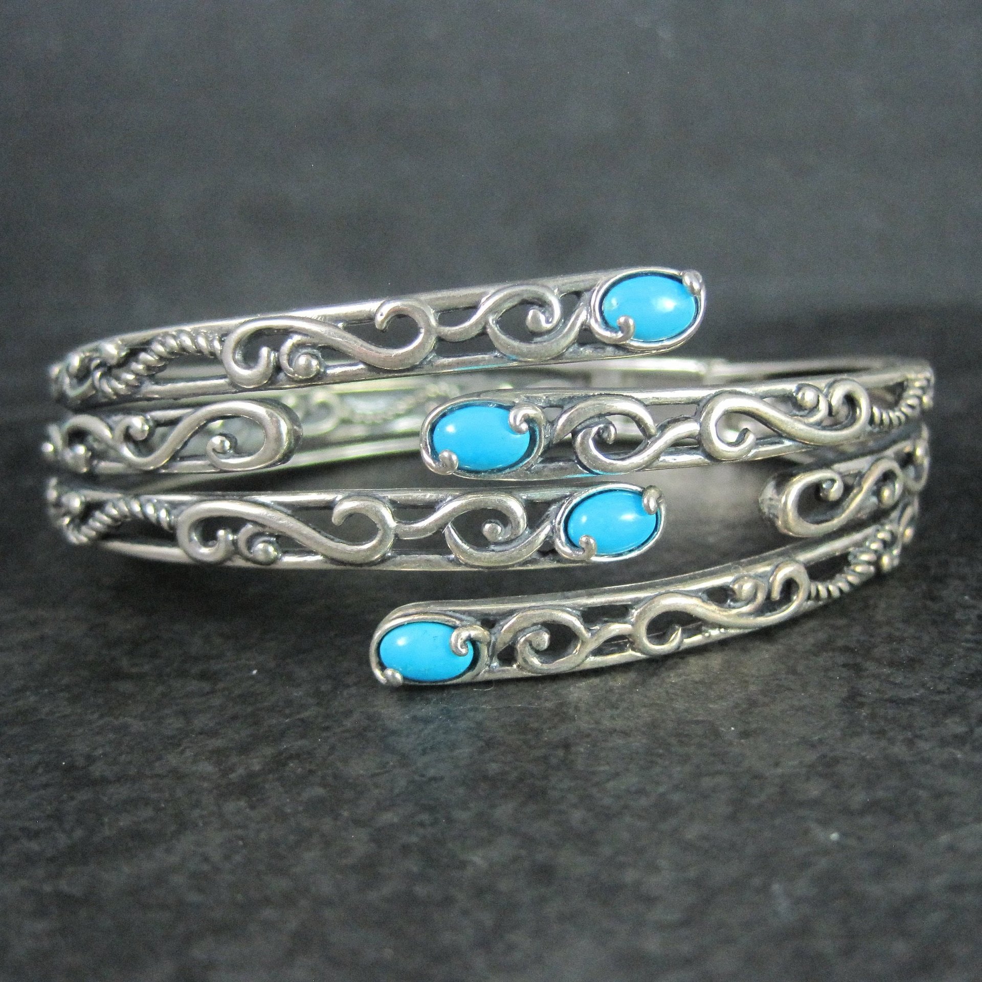 Estate Sterling Turquoise Clamper Bangle Bracelet 6.75 Inches