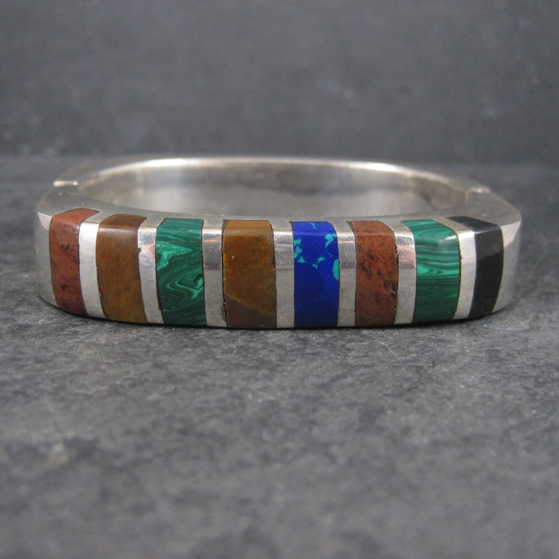 Heavy Mexican Sterling Inlaid Bangle Bracelet
