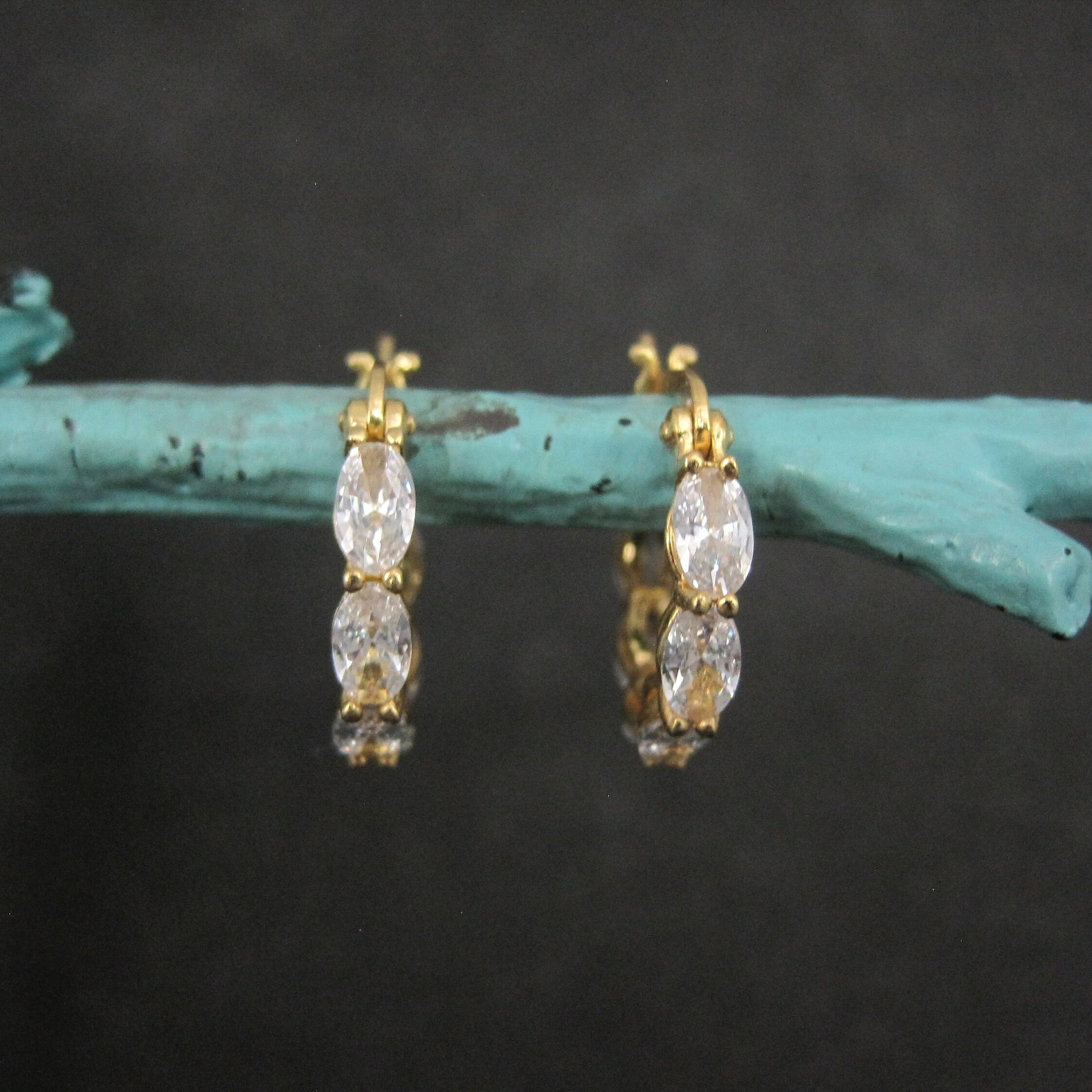Small Vermeil Sterling Cz Latch Hoop Earrings