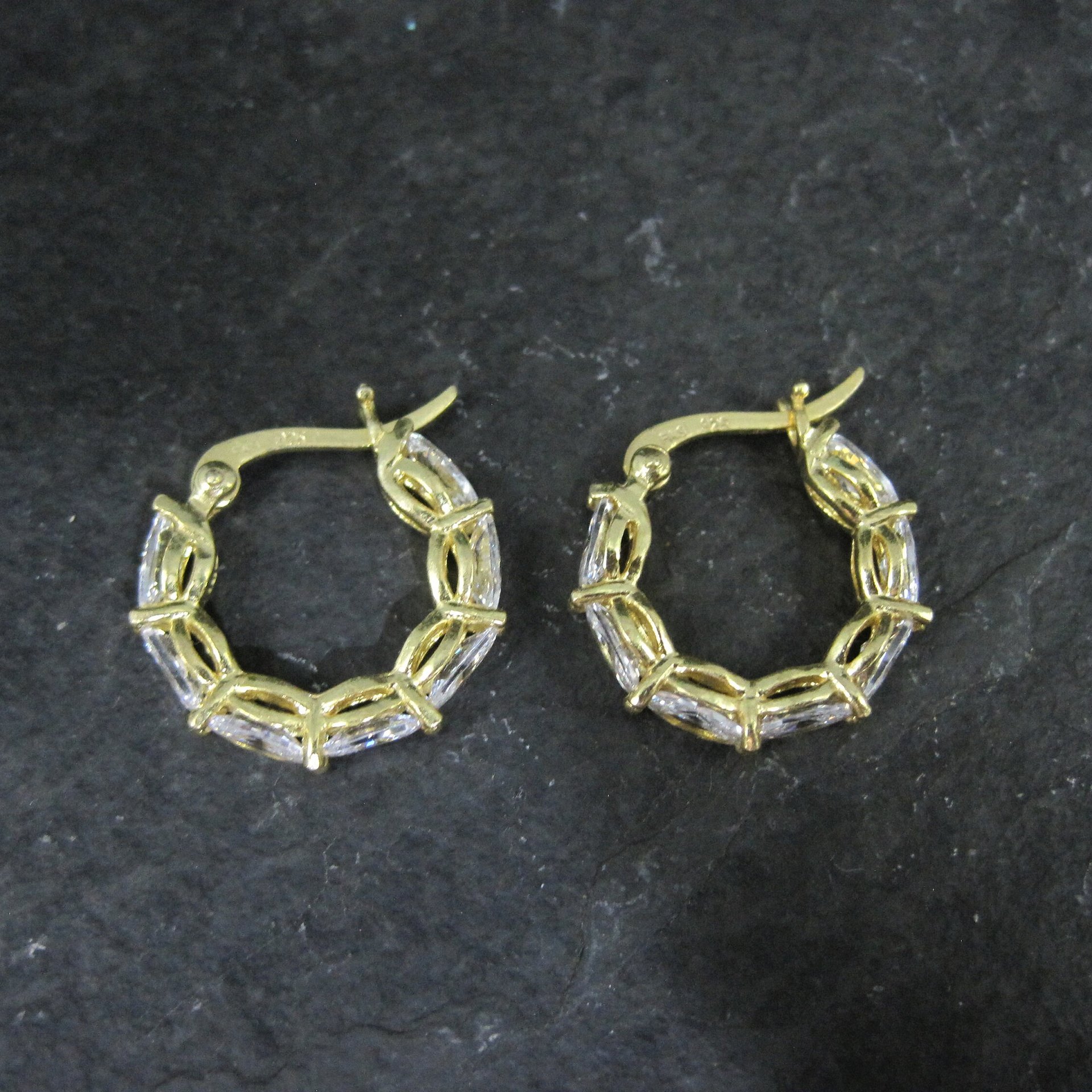Small Vermeil Sterling Cz Latch Hoop Earrings
