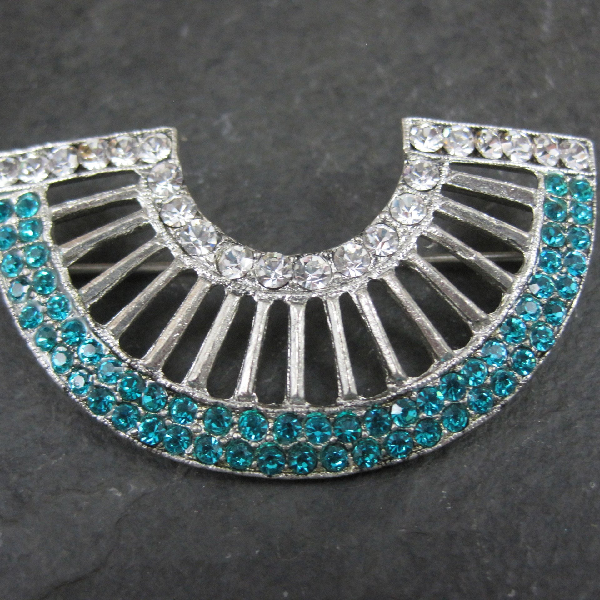 Vintage Aqua & Clear Rhinestone Brooch
