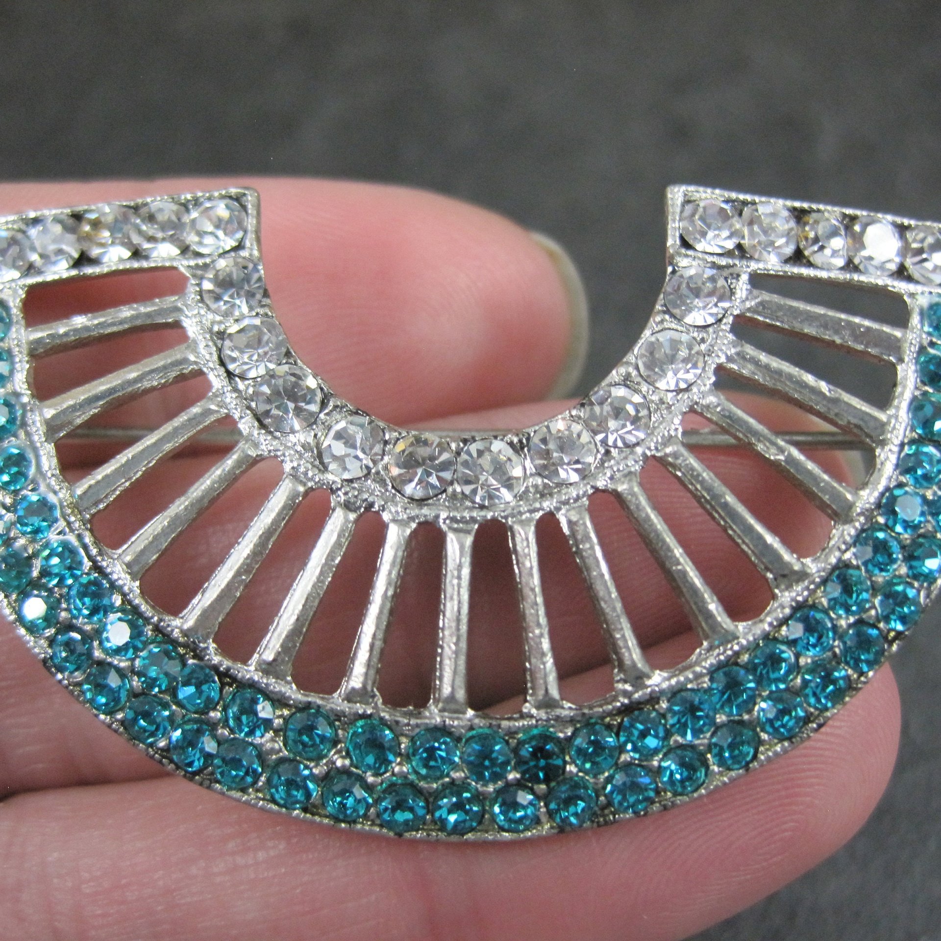 Vintage Aqua & Clear Rhinestone Brooch