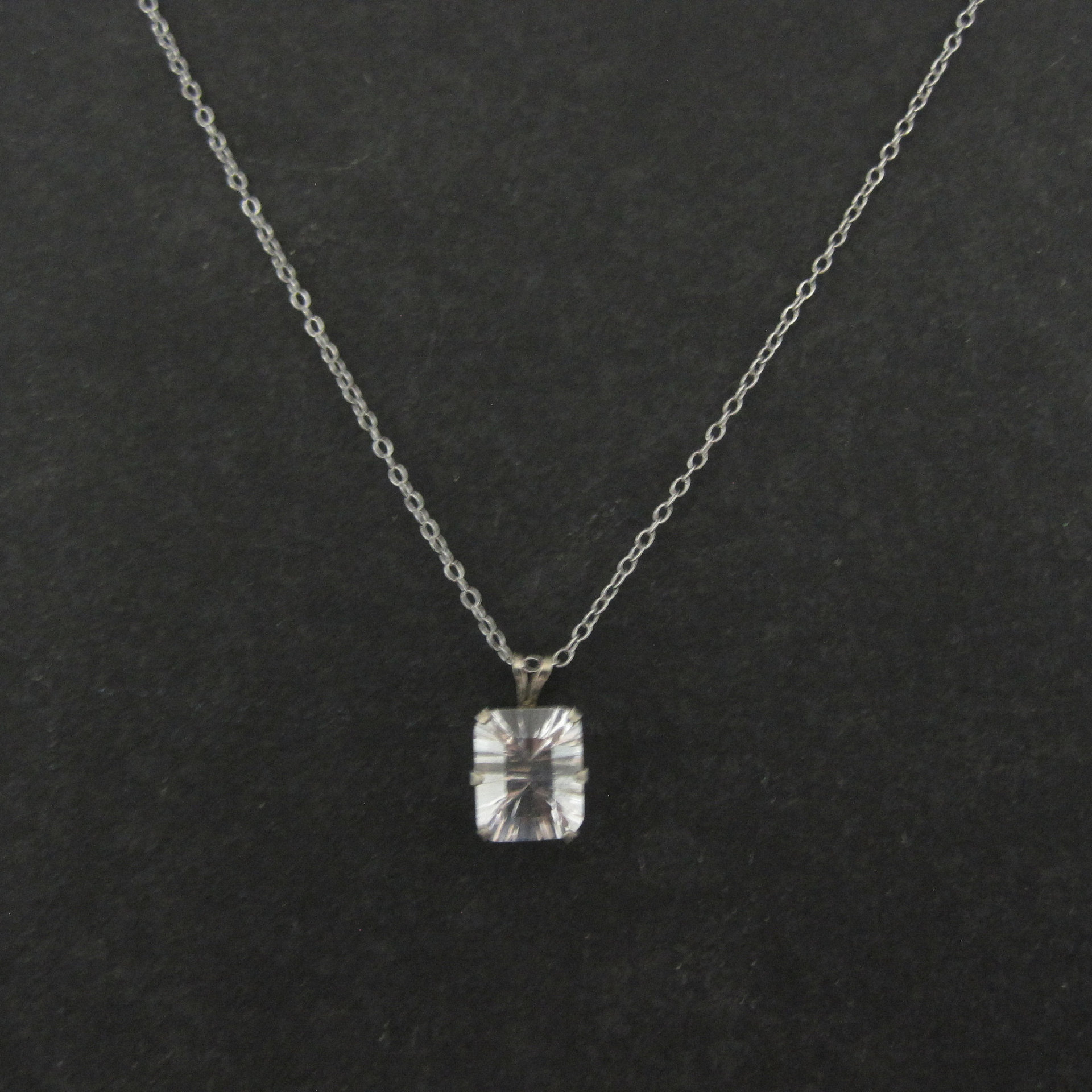 Simple Sterling White Topaz Solitaire Pendant Necklace
