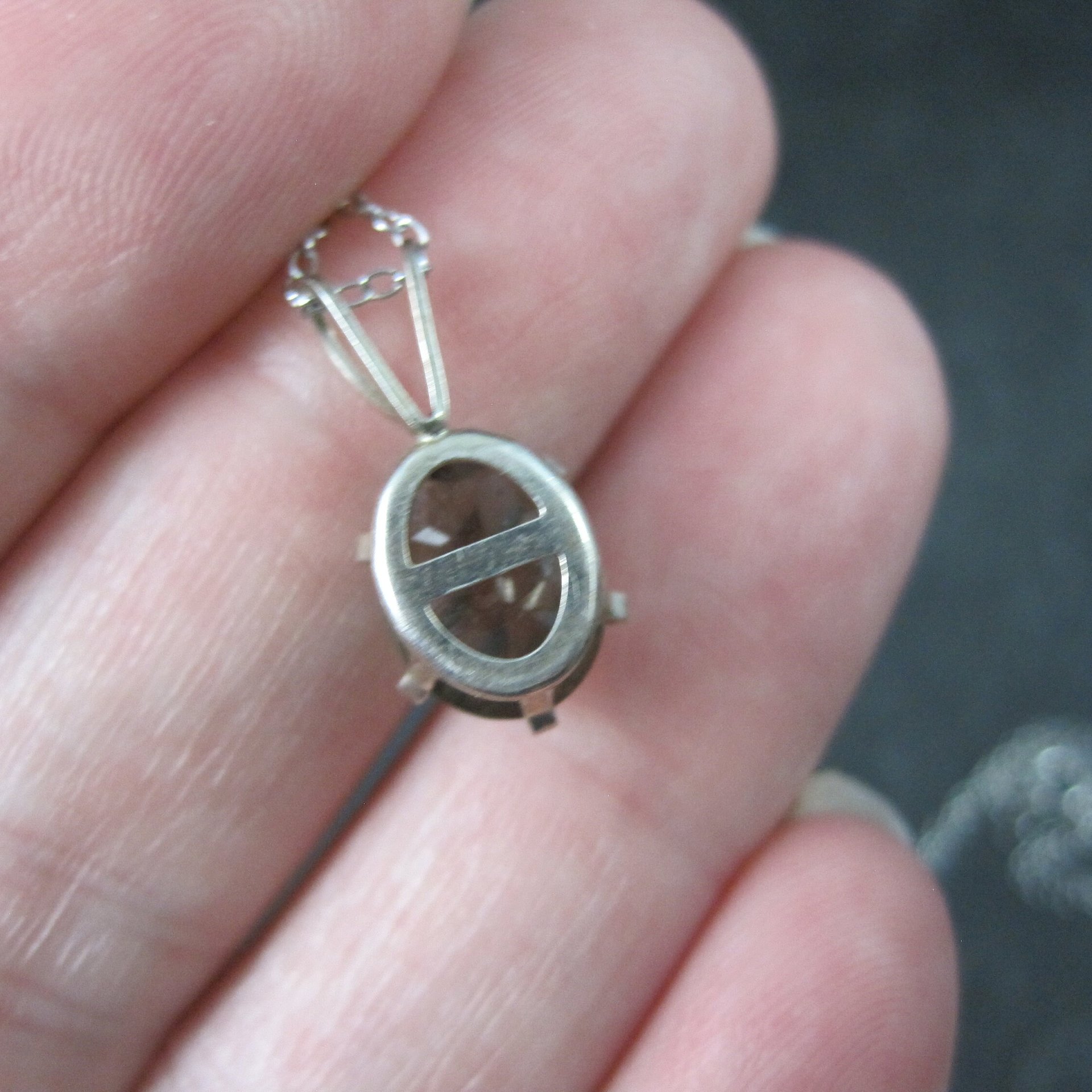 Vintage Sterling Smoky Quartz Solitaire Pendant Necklace