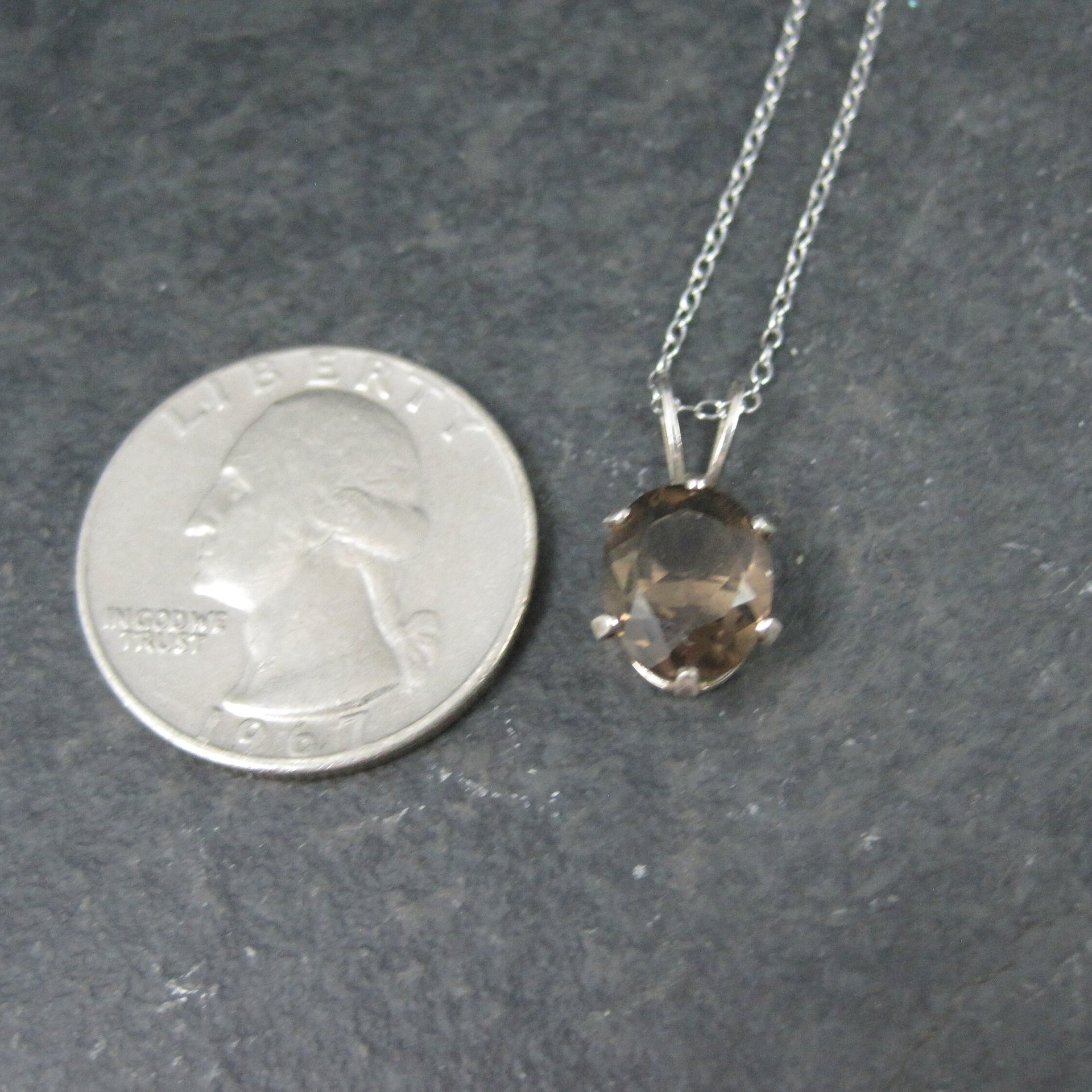 Vintage Sterling Smoky Quartz Solitaire Pendant Necklace